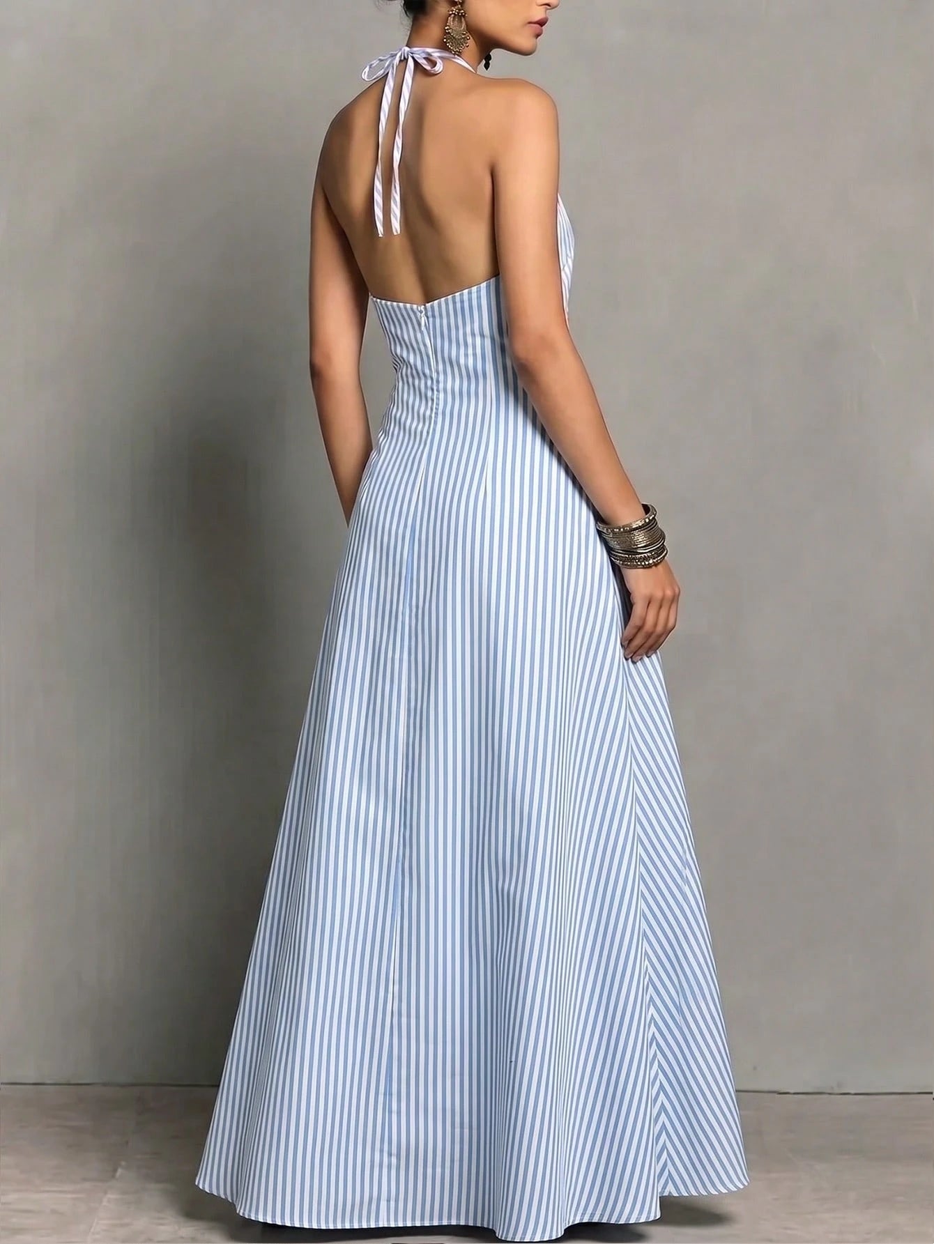 Women's Halter Neck Sleeveless Long Dress With Pockets, Elegant