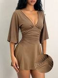 Jeanoix 26 Spring/Summer New Sexy Deep V-Neck Studded Decor Flared