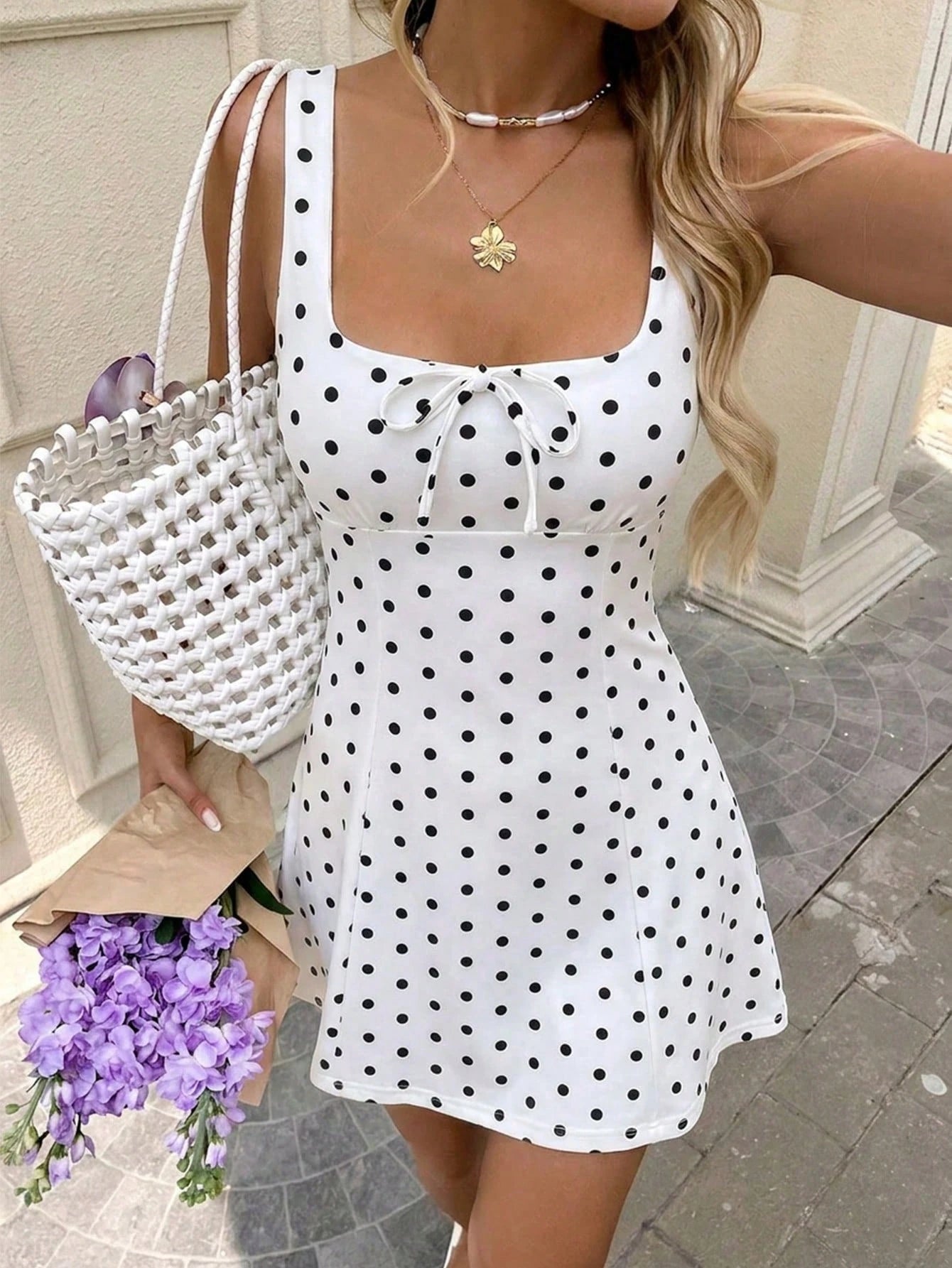 LUNE Women's Summer Casual Tie-Up Sleeveless Mini Dress