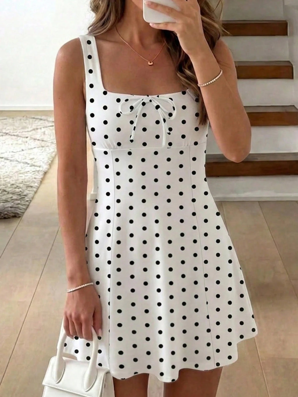 LUNE Women's Summer Casual Tie-Up Sleeveless Mini Dress