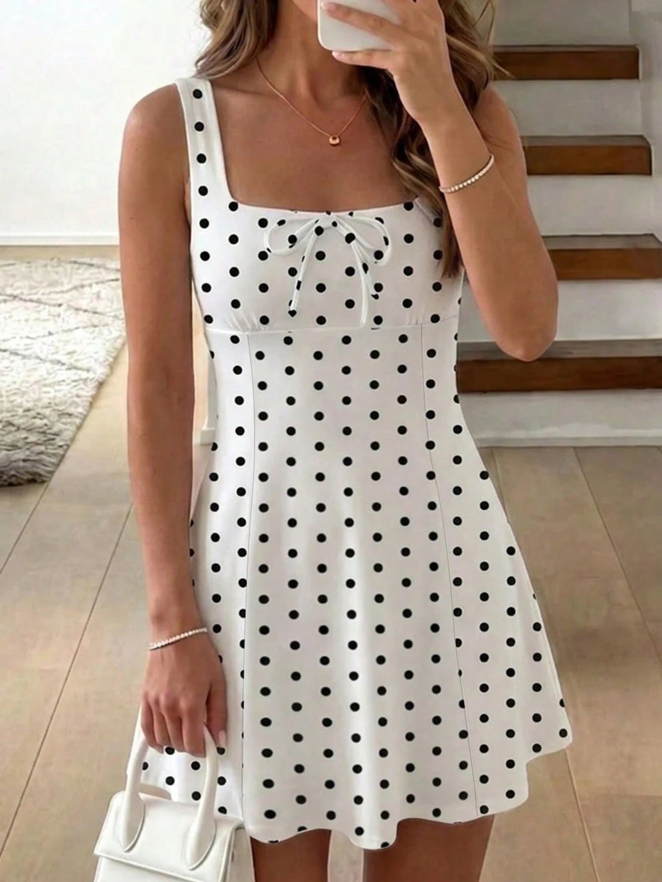 LUNE Women's Summer Casual Tie-Up Sleeveless Mini Dress