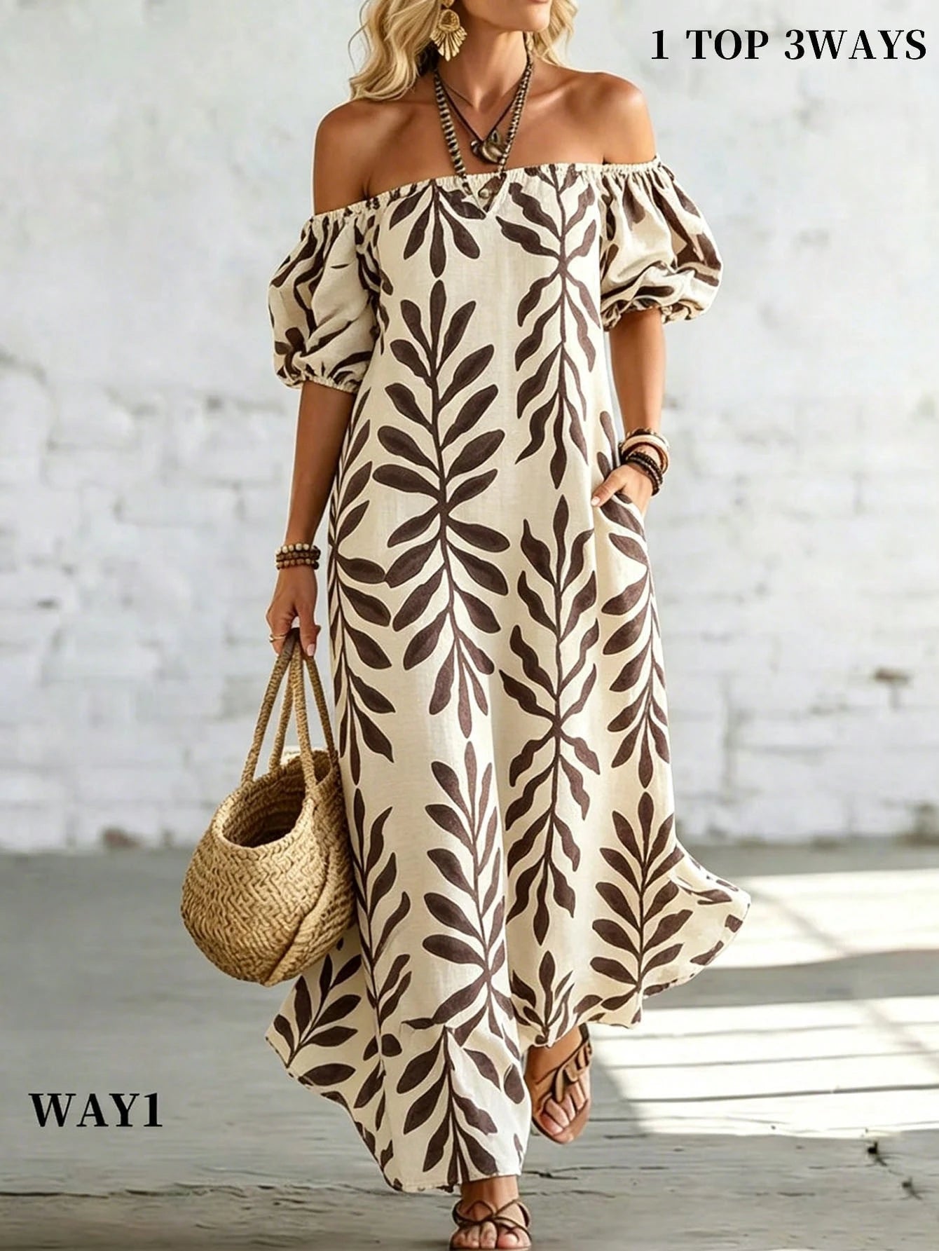 Holidaya Women's Vacation Casual Solid Color Off-Shoulder Dress