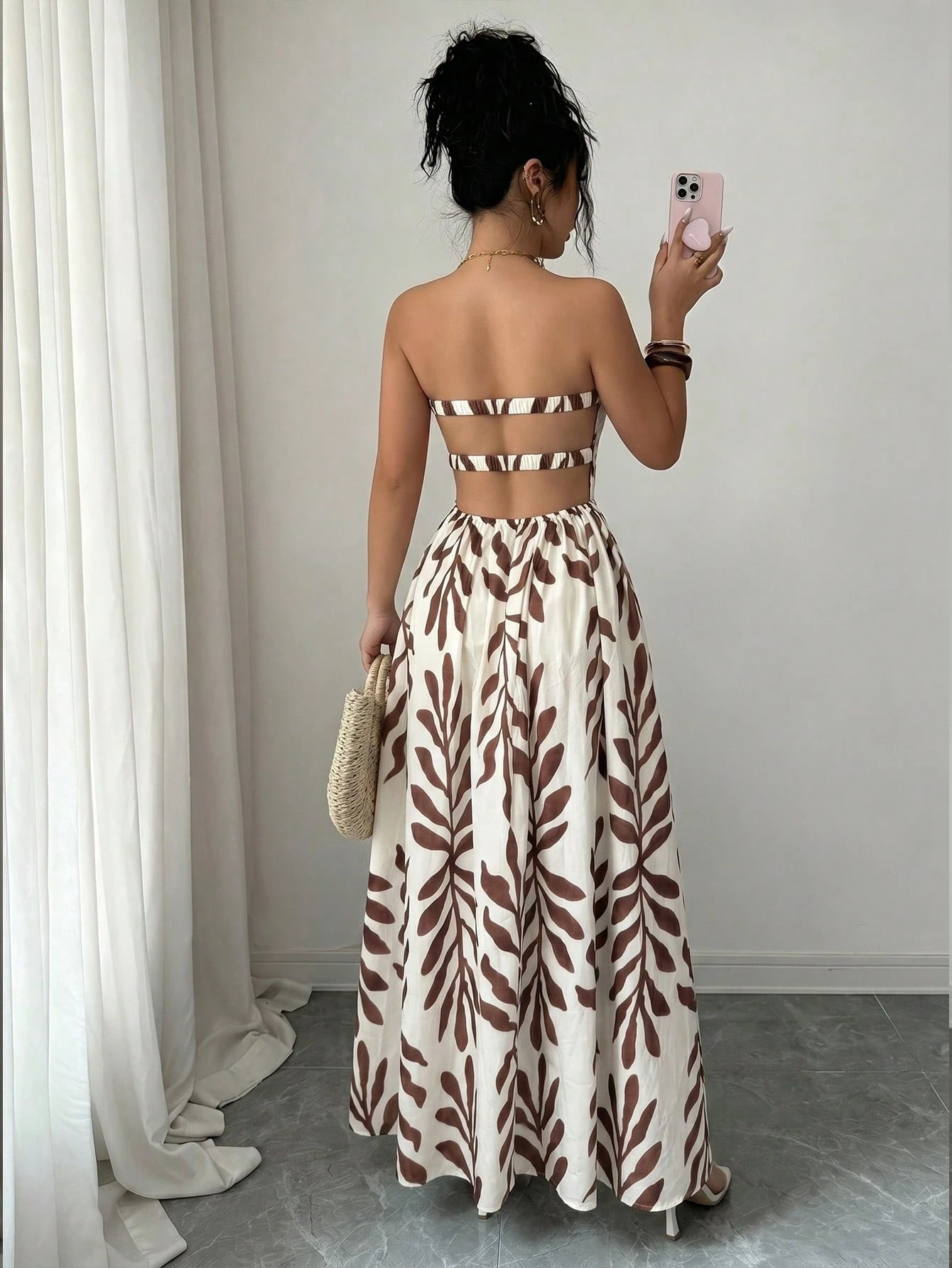 Elenzga Women's Blue And White Floral Print Boho Maxi Strapless