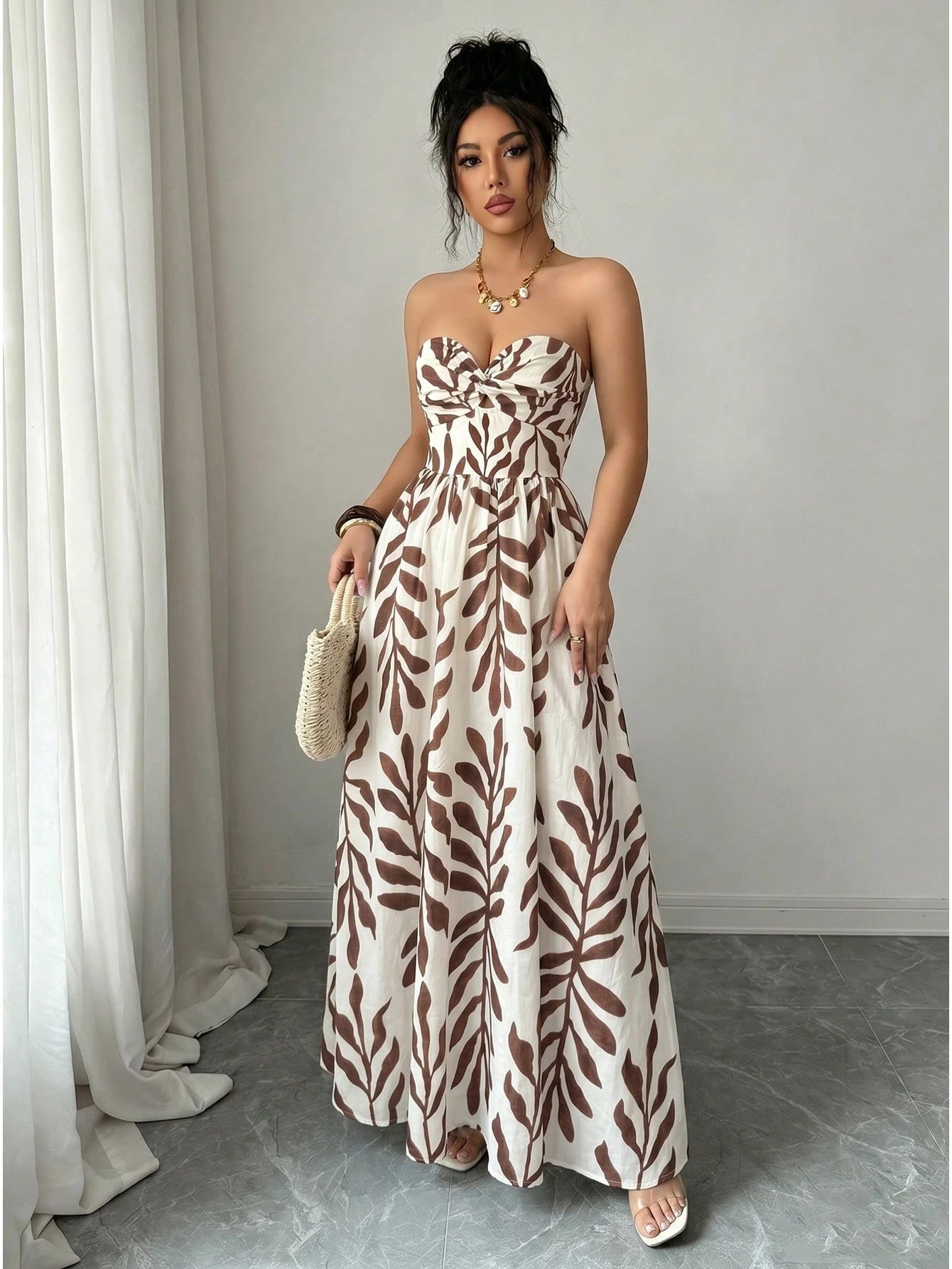 Elenzga Women's Blue And White Floral Print Boho Maxi Strapless Dress,Summer Backless Hollow-Out Tube Top - image 14