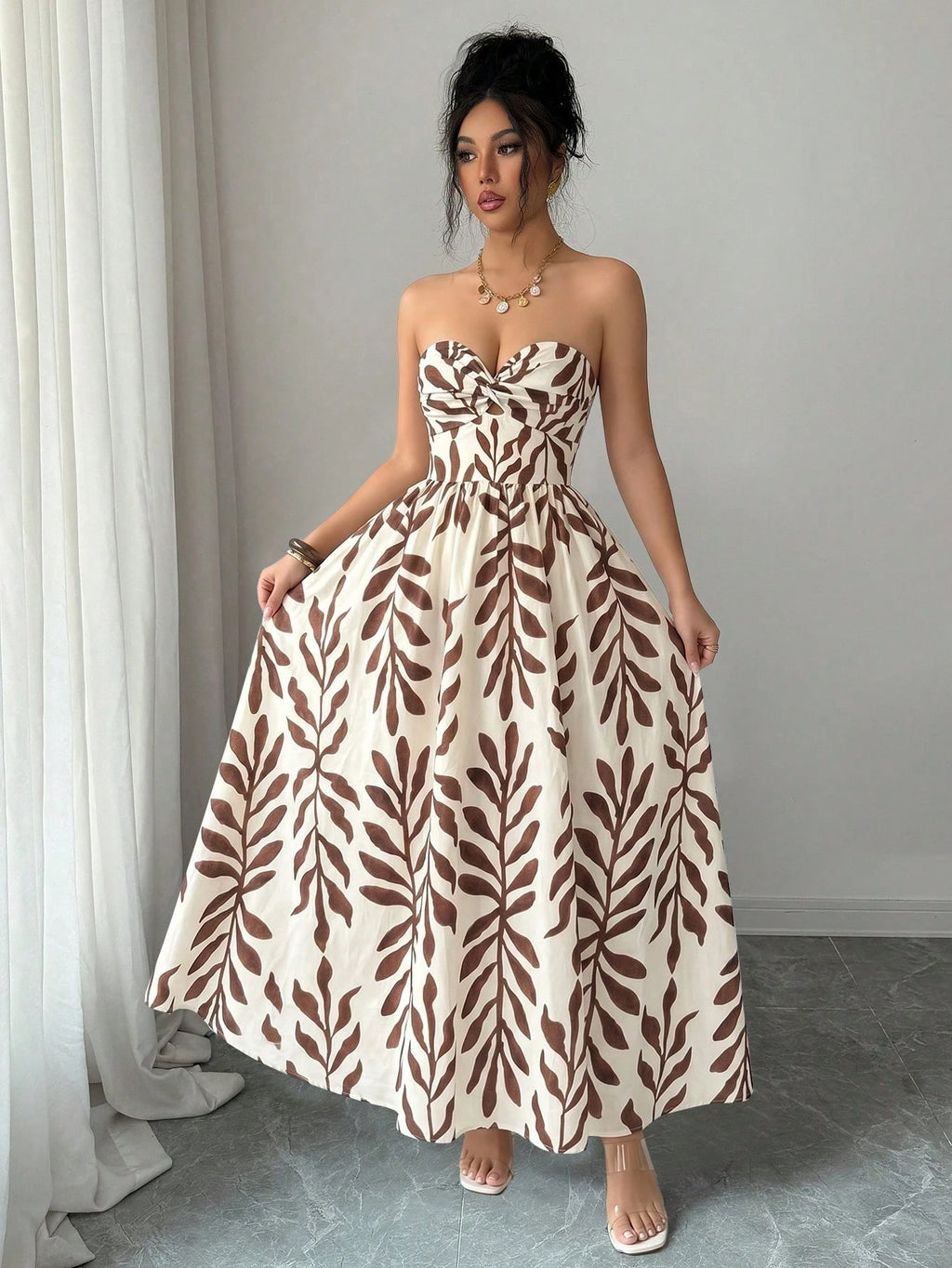 Elenzga Women's Blue And White Floral Print Boho Maxi Strapless