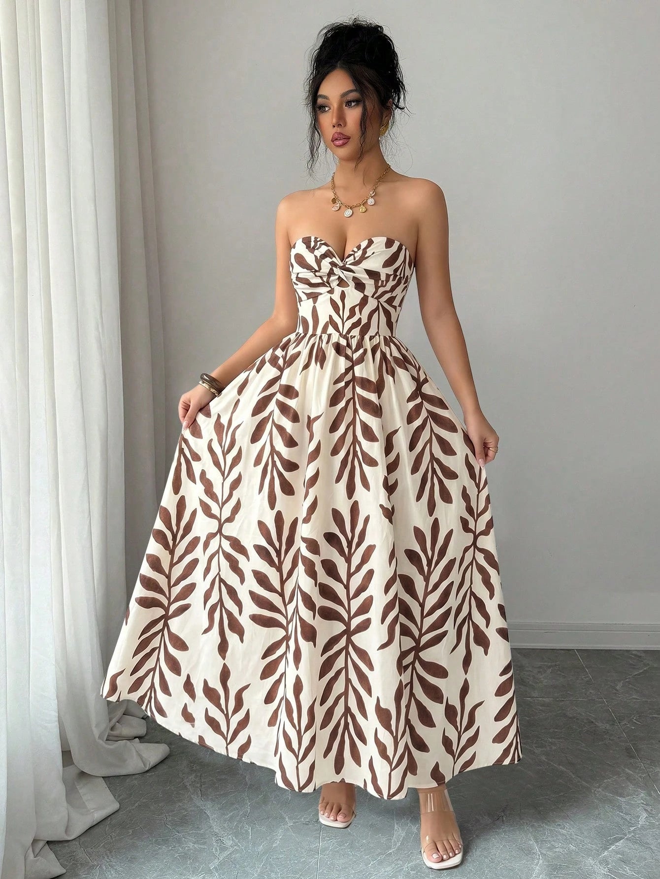 Elenzga Women's Blue And White Floral Print Boho Maxi Strapless