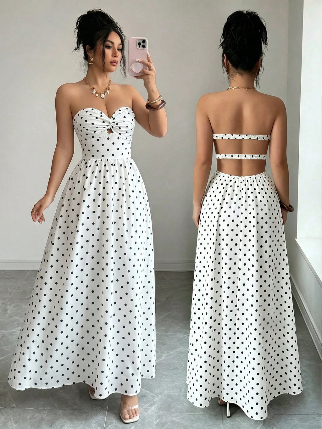 Elenzga Women's Blue And White Floral Print Boho Maxi Strapless