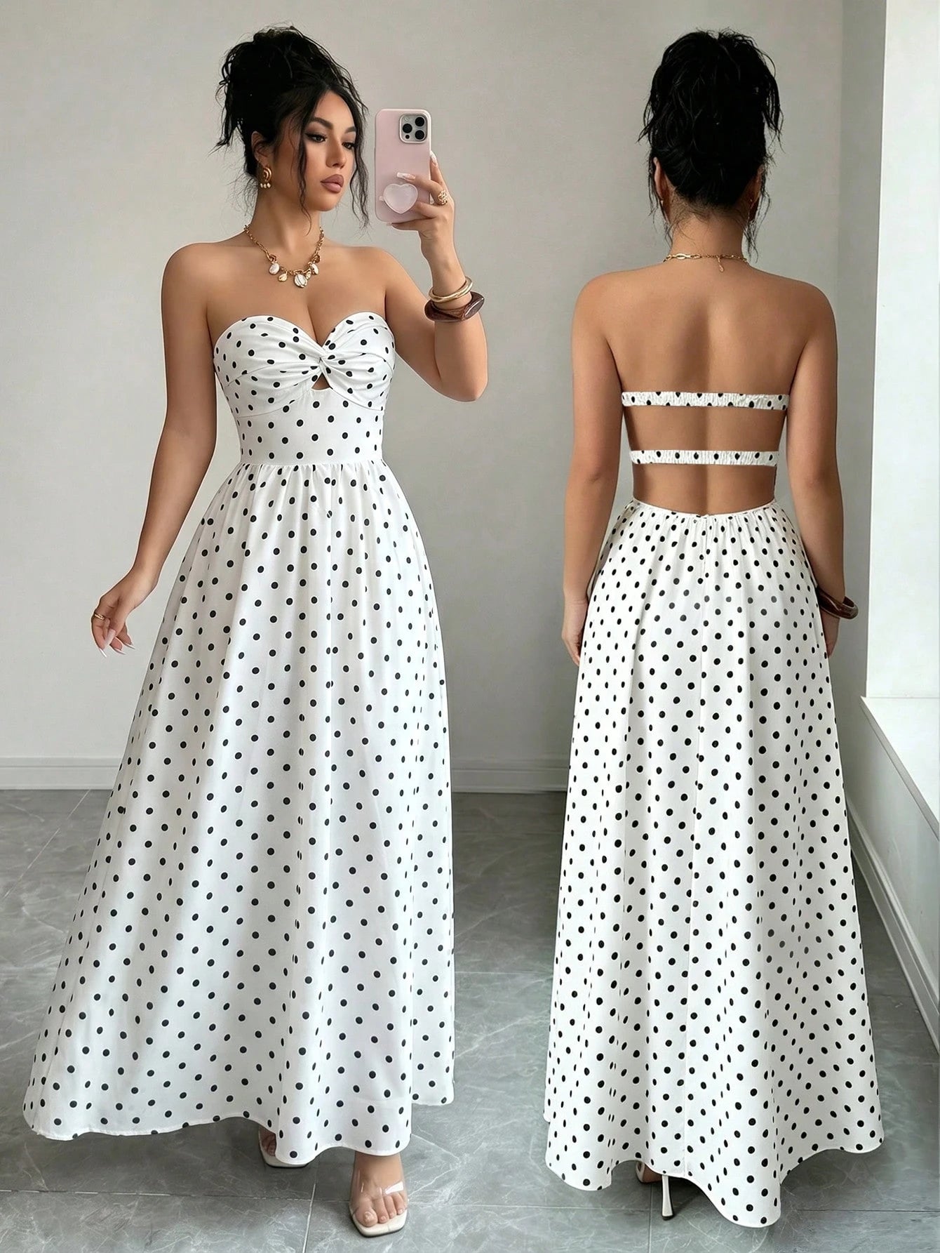Elenzga Women's Blue And White Floral Print Boho Maxi Strapless