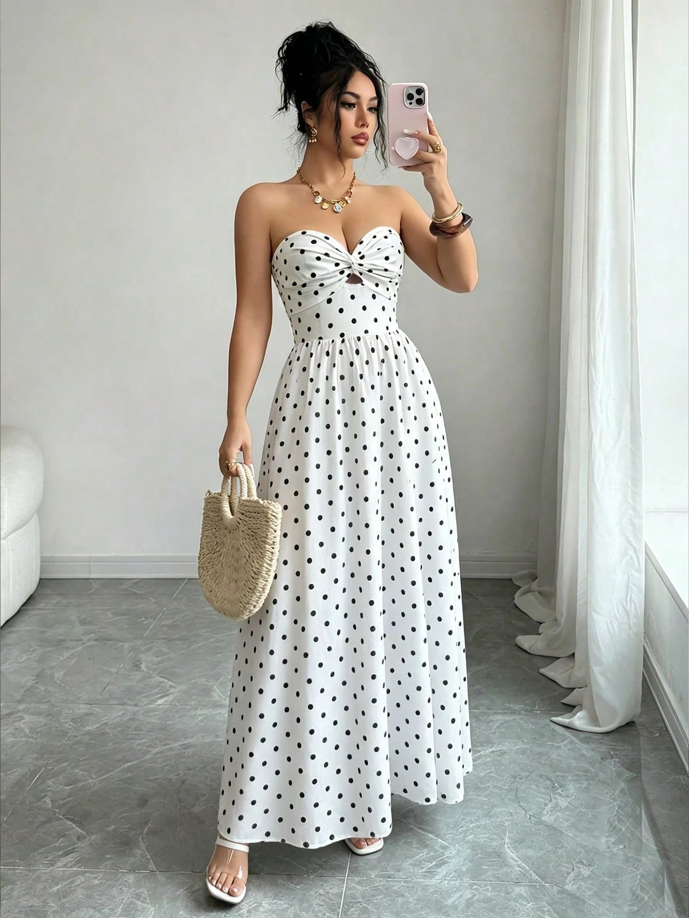 Elenzga Women's Blue And White Floral Print Boho Maxi Strapless