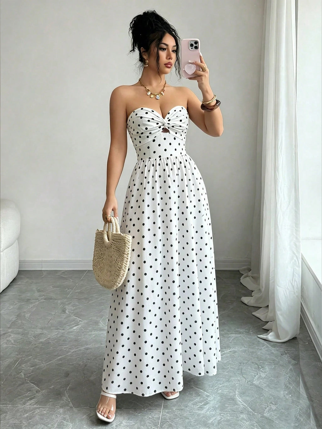 Elenzga Women's Blue And White Floral Print Boho Maxi Strapless Dress,Summer Backless Hollow-Out Tube Top - image 3
