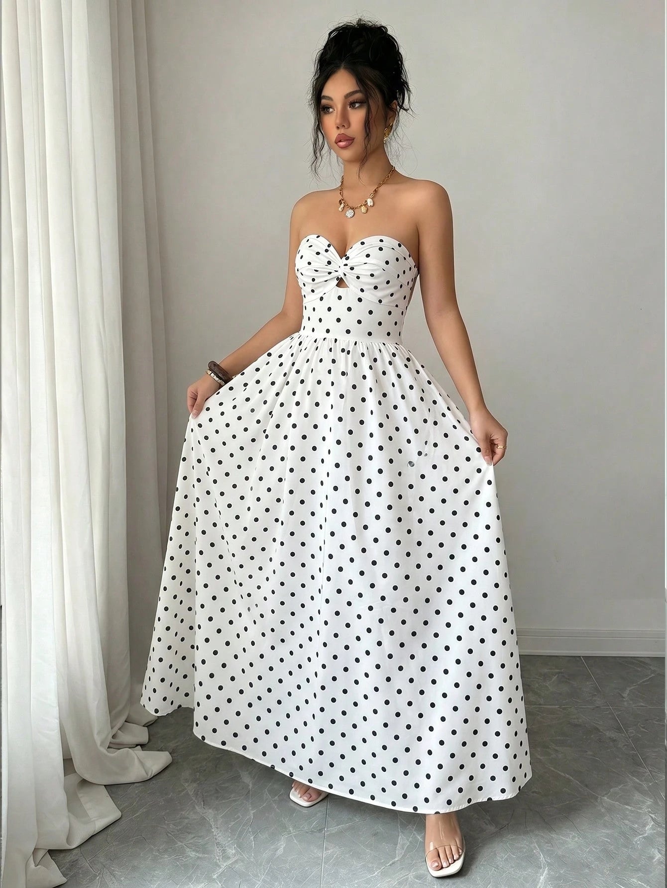 Elenzga Women's Blue And White Floral Print Boho Maxi Strapless