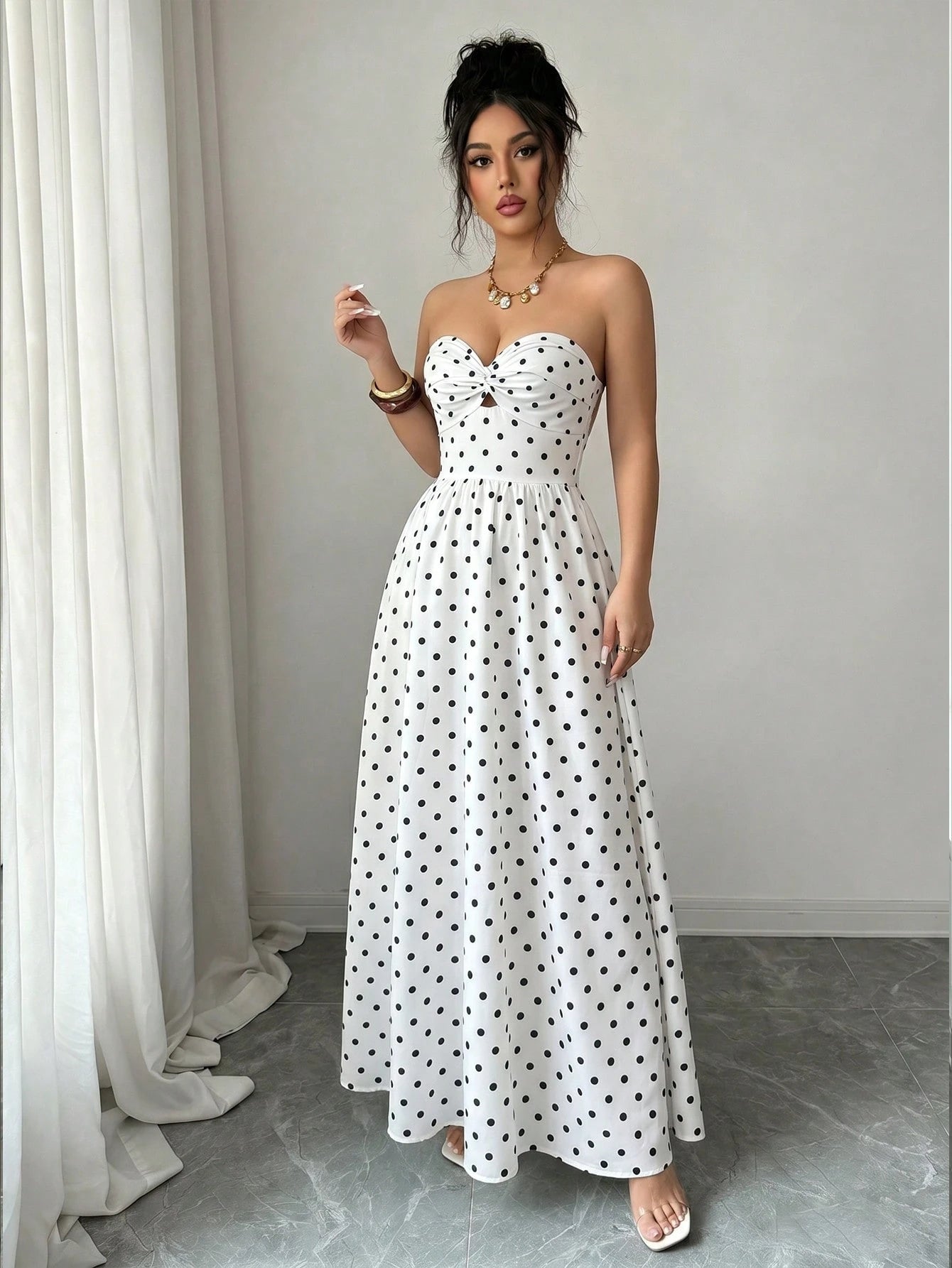 Elenzga Women's Blue And White Floral Print Boho Maxi Strapless