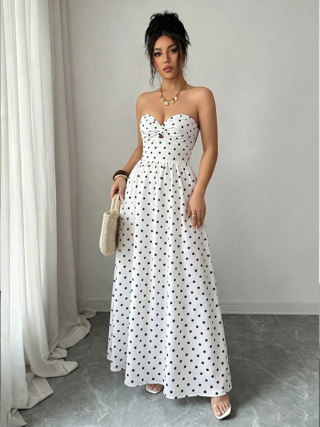 Elenzga Women's Blue And White Floral Print Boho Maxi Strapless