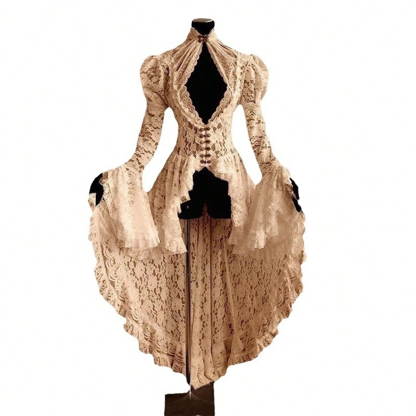 Vintage Gothic Ball Gown, Women's Stand Collar Lace Patchwork Party