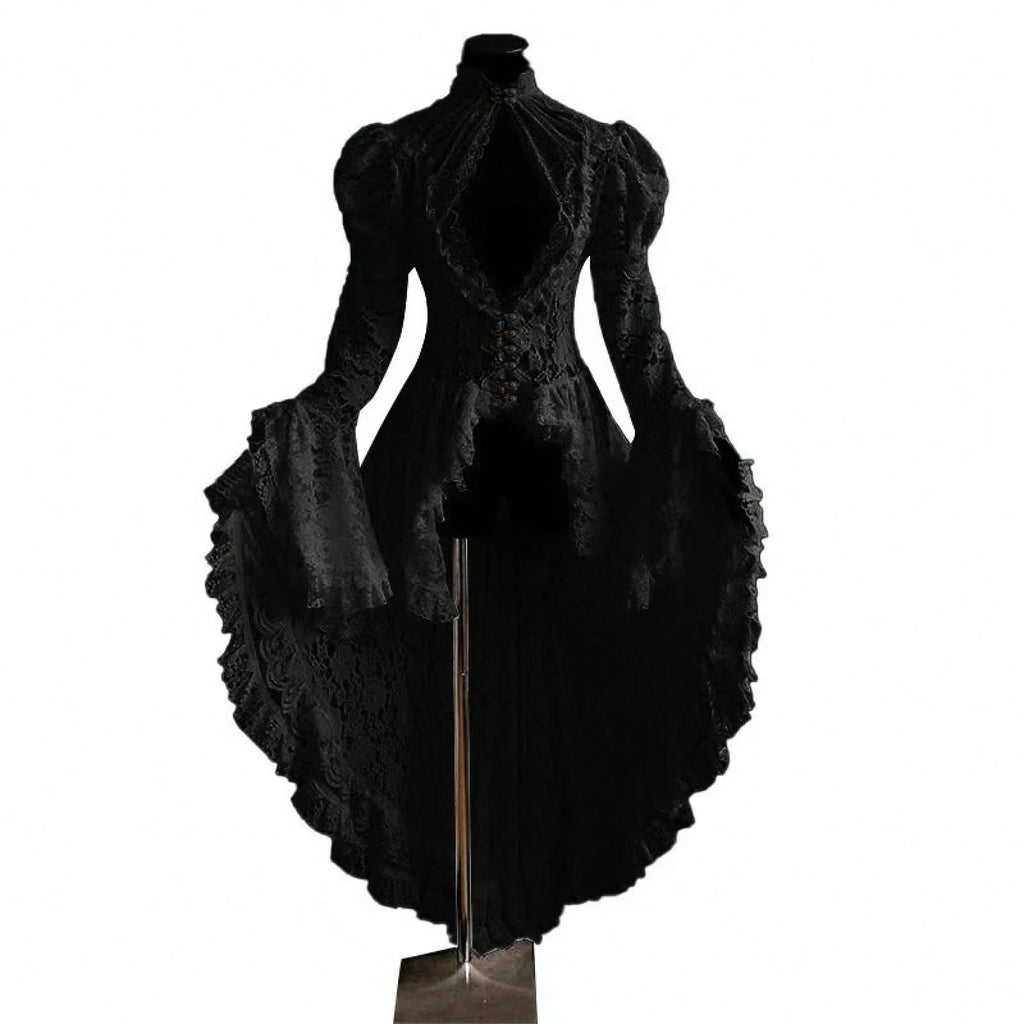 Vintage Gothic Ball Gown, Women's Stand Collar Lace Patchwork Party