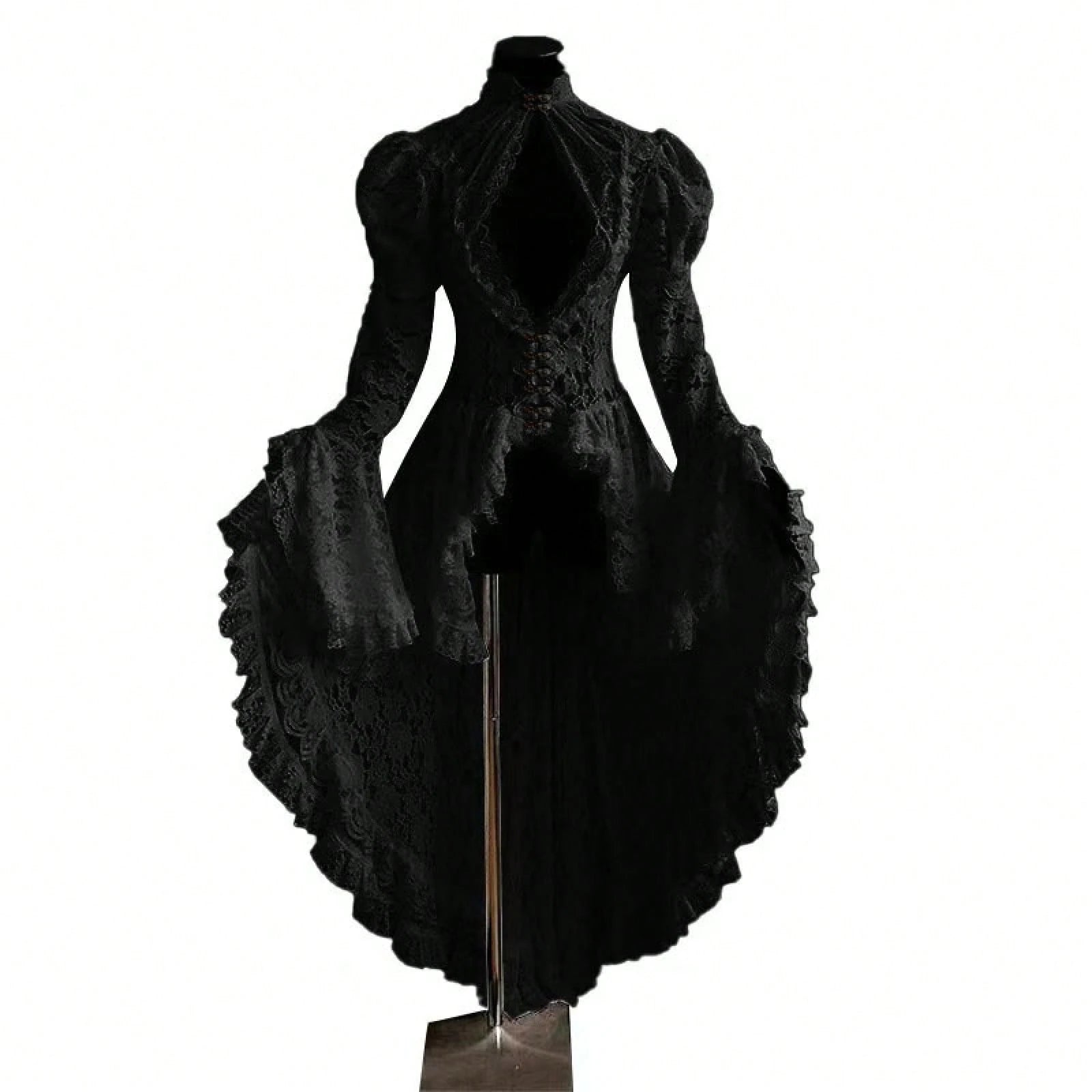 Vintage Gothic Ball Gown, Women's Stand Collar Lace Patchwork Party