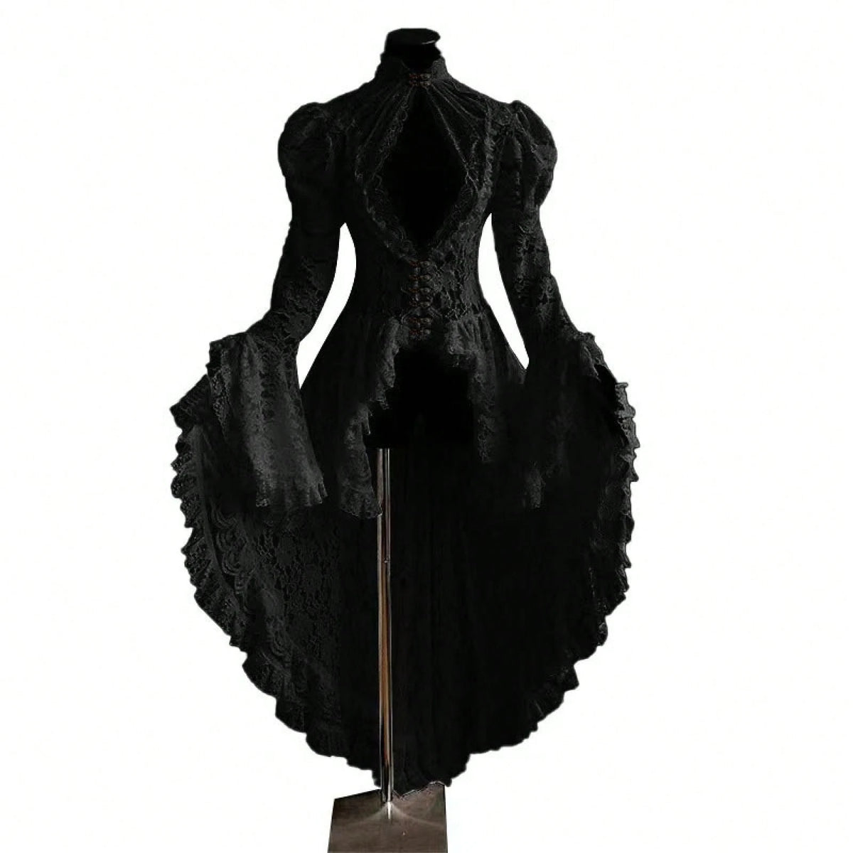 Vintage Gothic Ball Gown, Women's Stand Collar Lace Patchwork Party Dress - image 8
