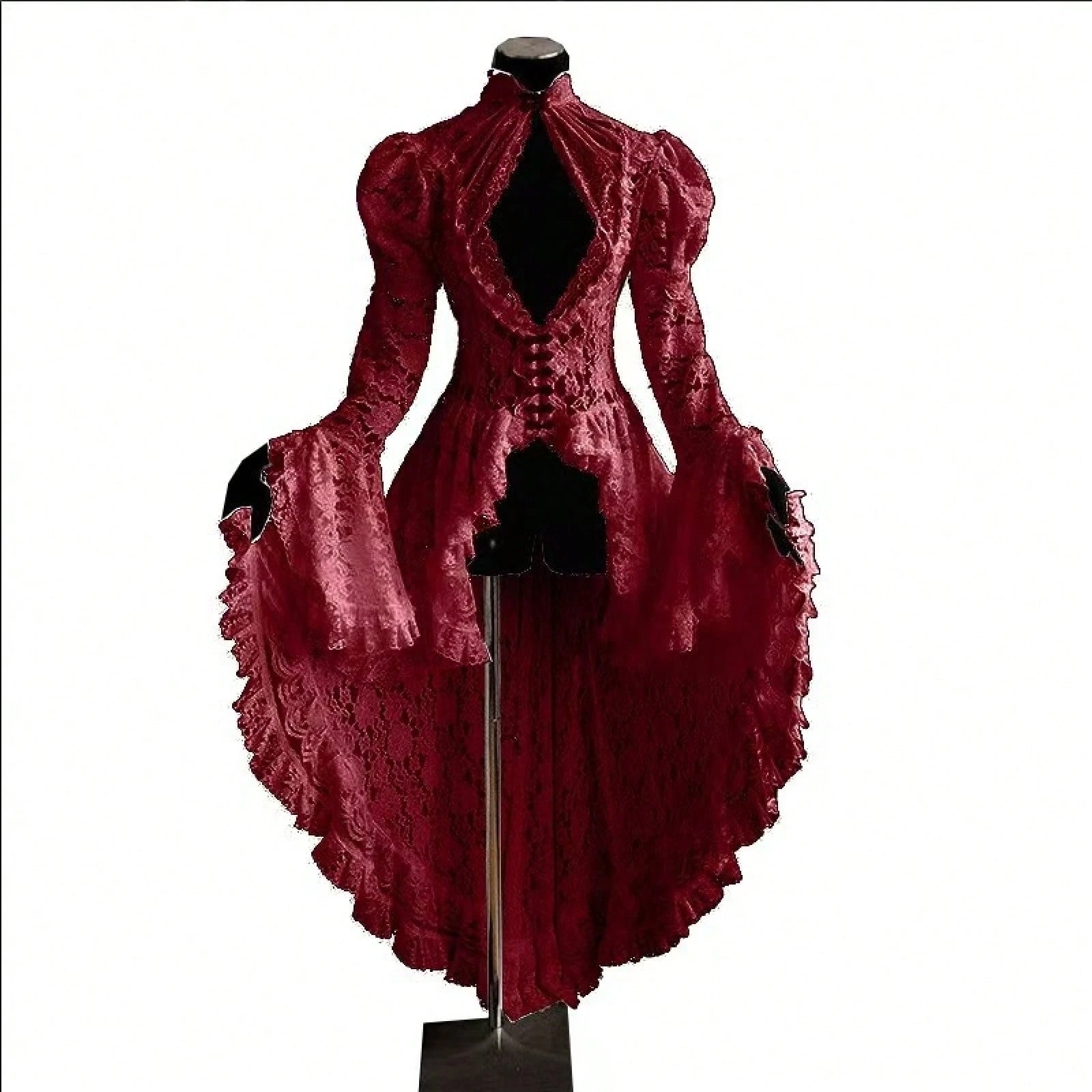 Vintage Gothic Ball Gown, Women's Stand Collar Lace Patchwork Party