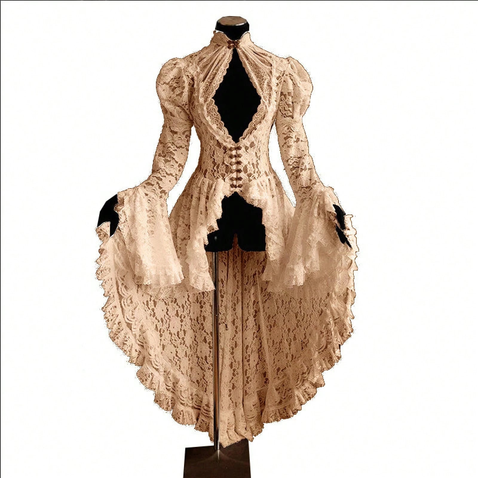 Vintage Gothic Ball Gown, Women's Stand Collar Lace Patchwork Party