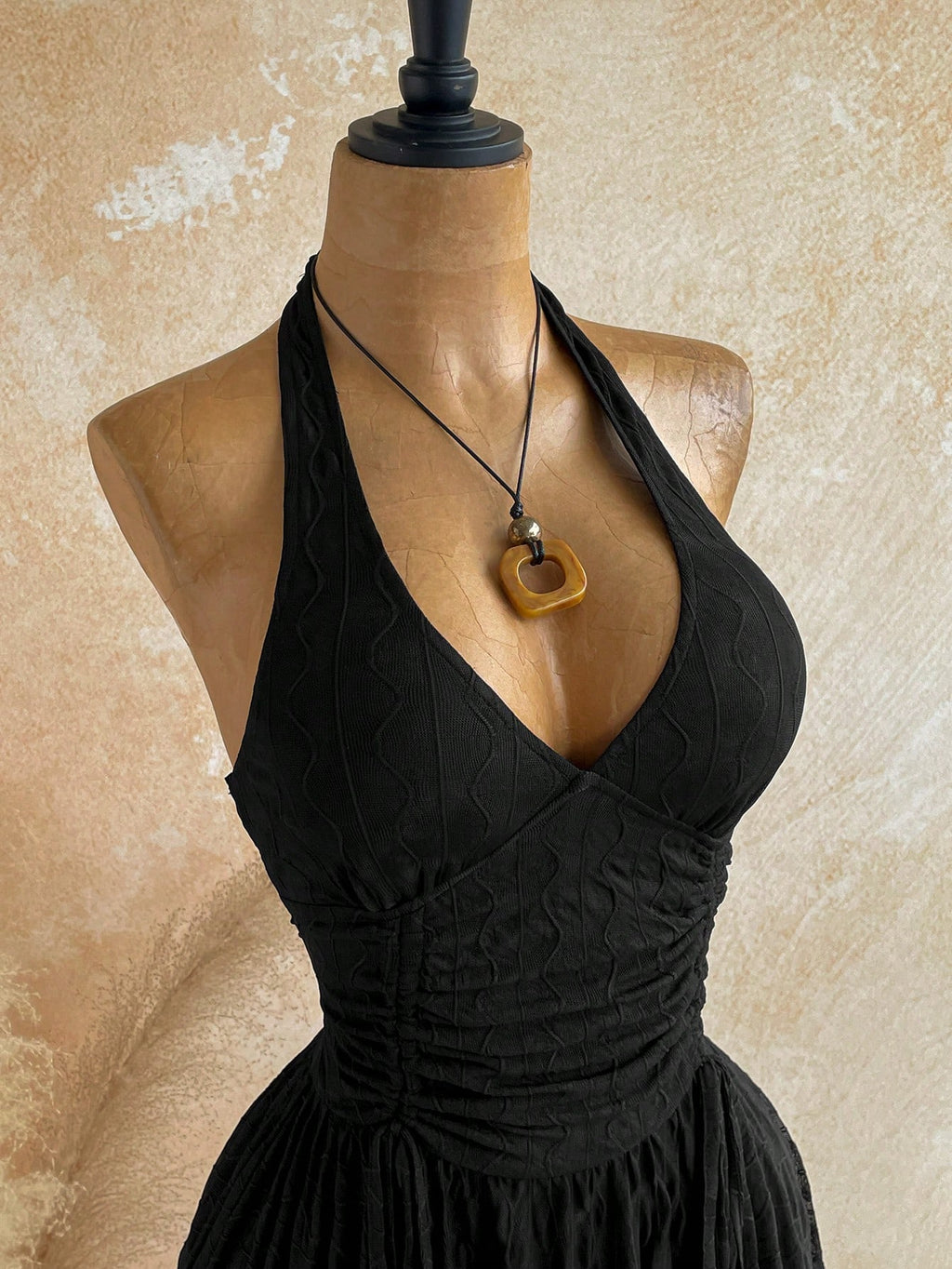 Soleia Deep V Neck Tie-Up Waist Wooden Bead Asymmetrical Hem Mini