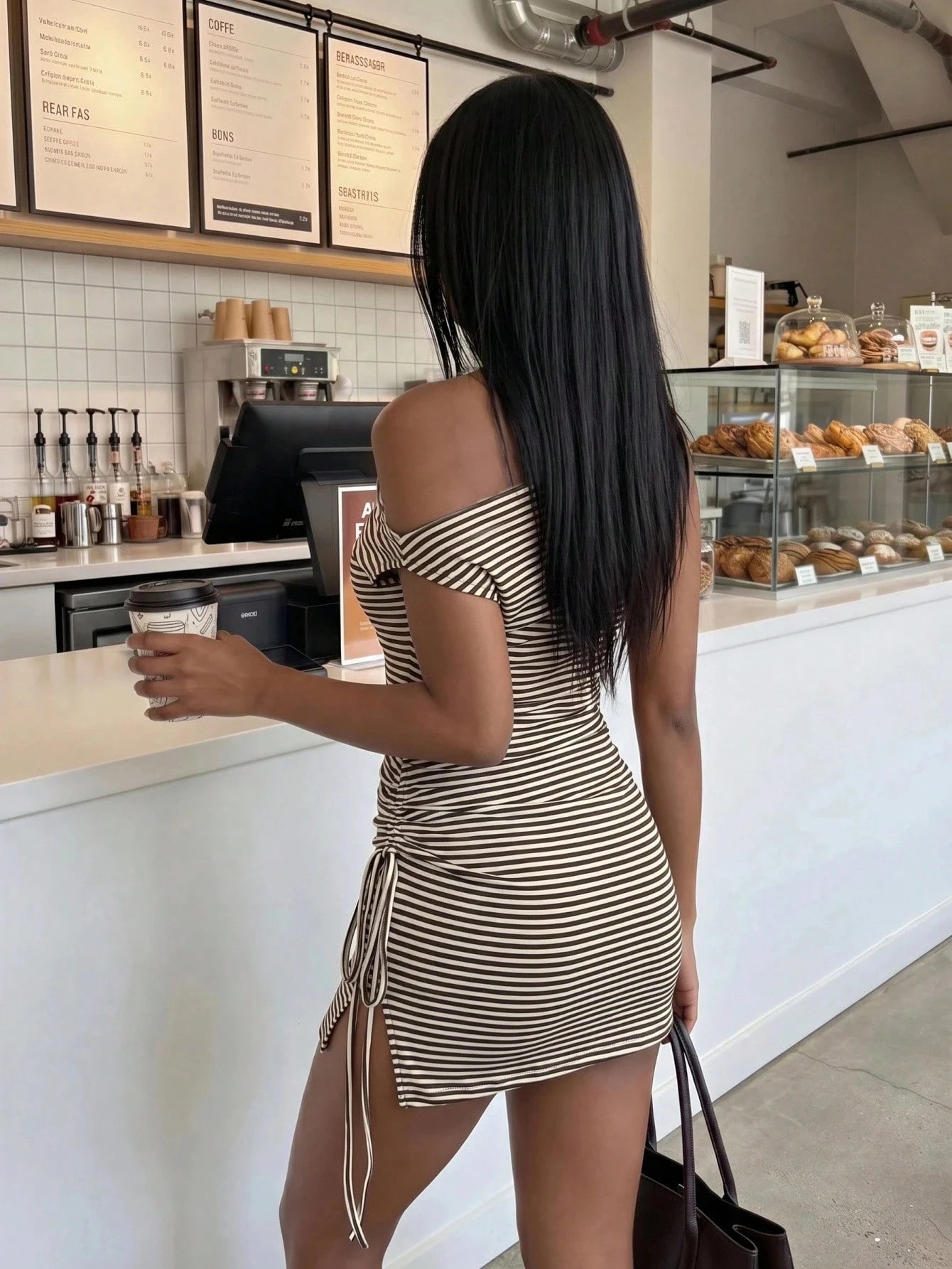 FavEase Women's Striped Sexy Off-Shoulder Dress, Casual Everyday Wear, YK2 - image 8