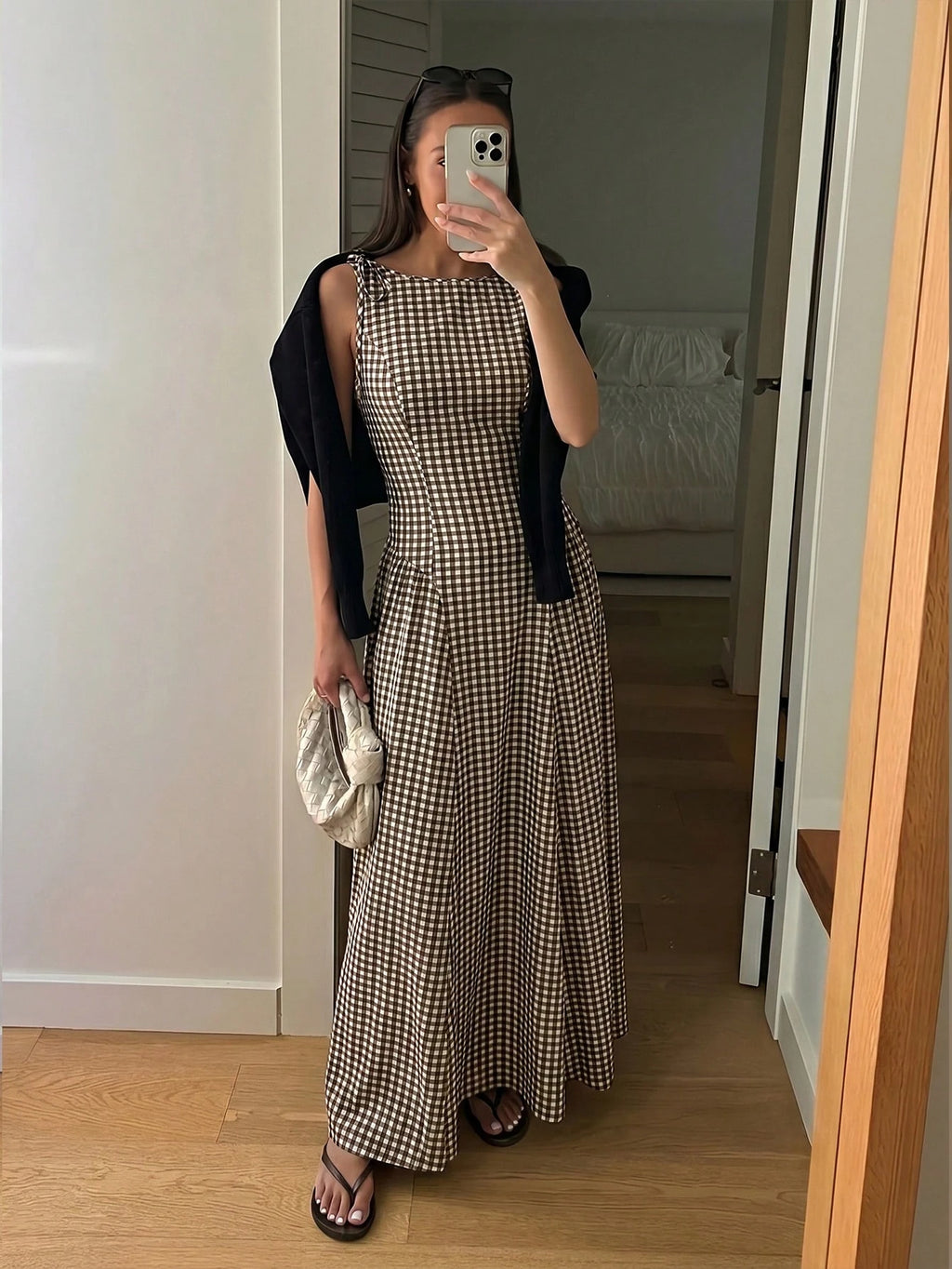 Firerie Elegant Fashion Sleeveless Plaid Waist-Cinching A-Line Midi