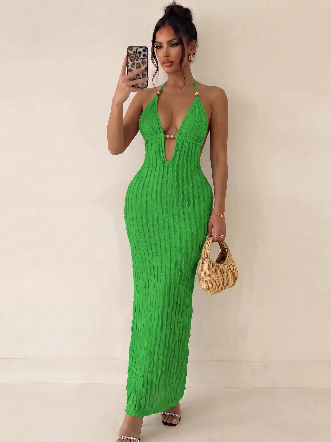 Swim SXY Women's New Summer Yellow Sexy Deep VU Neck Long Bag Dress