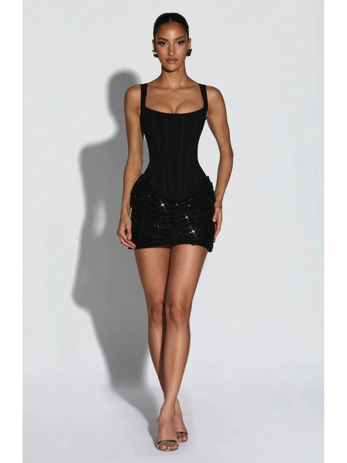 Square Neck Corset Mini Party Dress, Sequin Ruched Skirt Bodycon Gown For Birthday Banquets, Cocktail - image 9