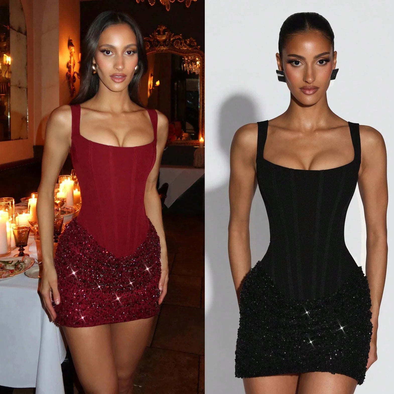 Square Neck Corset Mini Party Dress, Sequin Ruched Skirt Bodycon Gown For Birthday Banquets, Cocktail - image 12