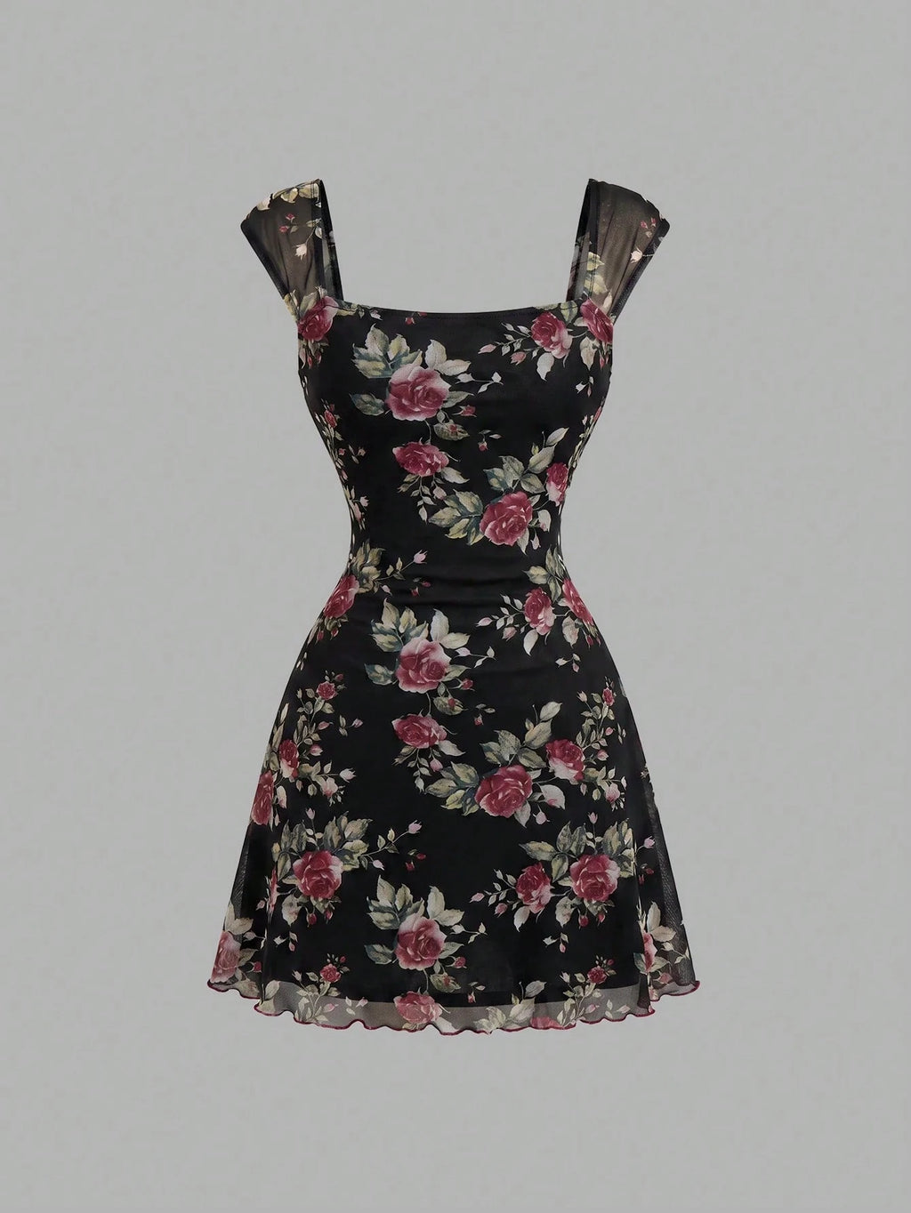 MOD Bowknot Pleated Mesh Abstract Floral Dress, Back To School, Elegant French, Vacation, Going Out Date - image 3