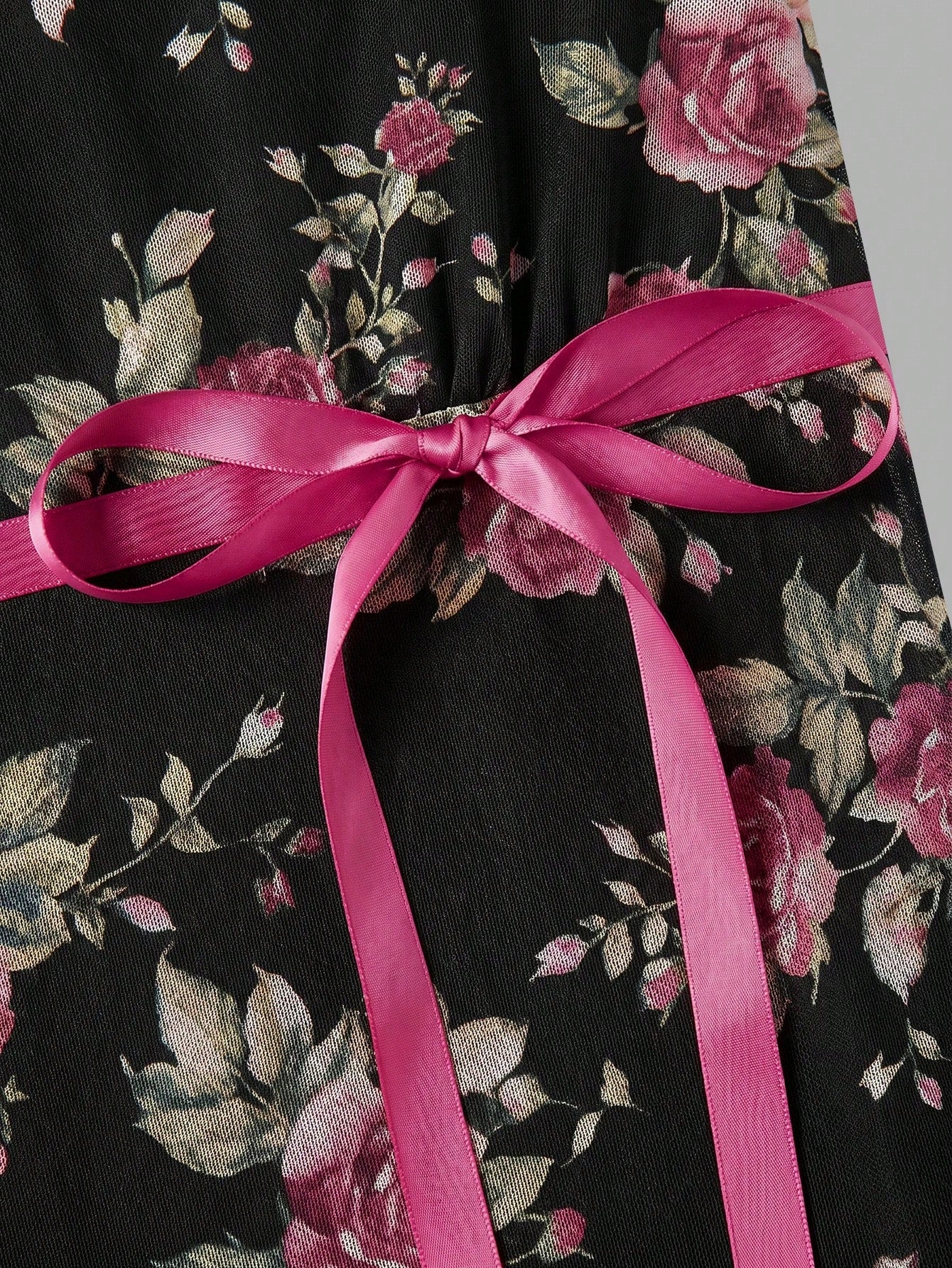 MOD Bowknot Pleated Mesh Abstract Floral Dress, Back To School, Elegant French, Vacation, Going Out Date - image 5