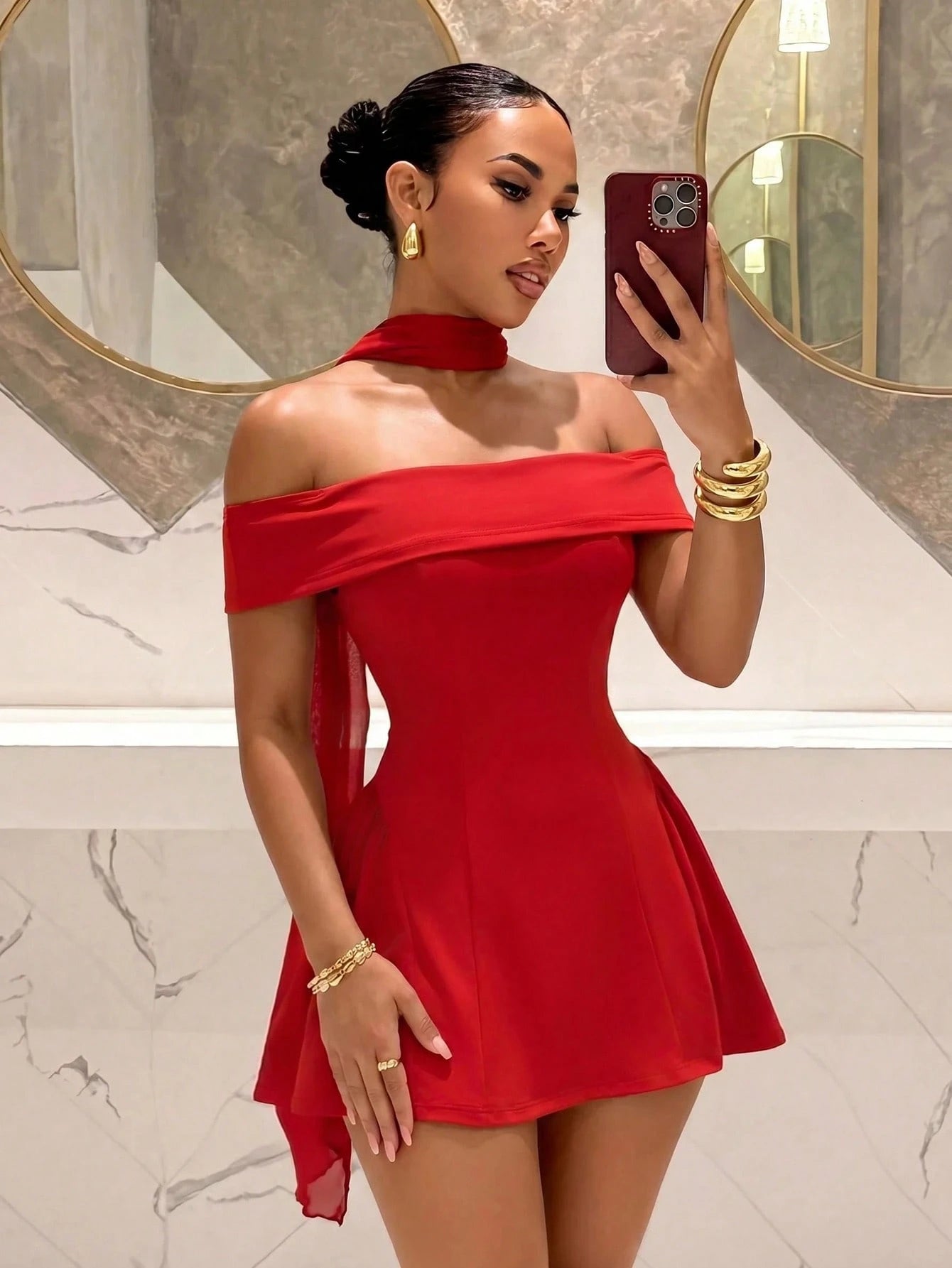 Slaydiva 2025 Women's Elegant Red Strapless A-Line Princess Mini