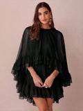 Enchnt Women's Solid Color Minimalist Everyday Poncho Sleeve Dress