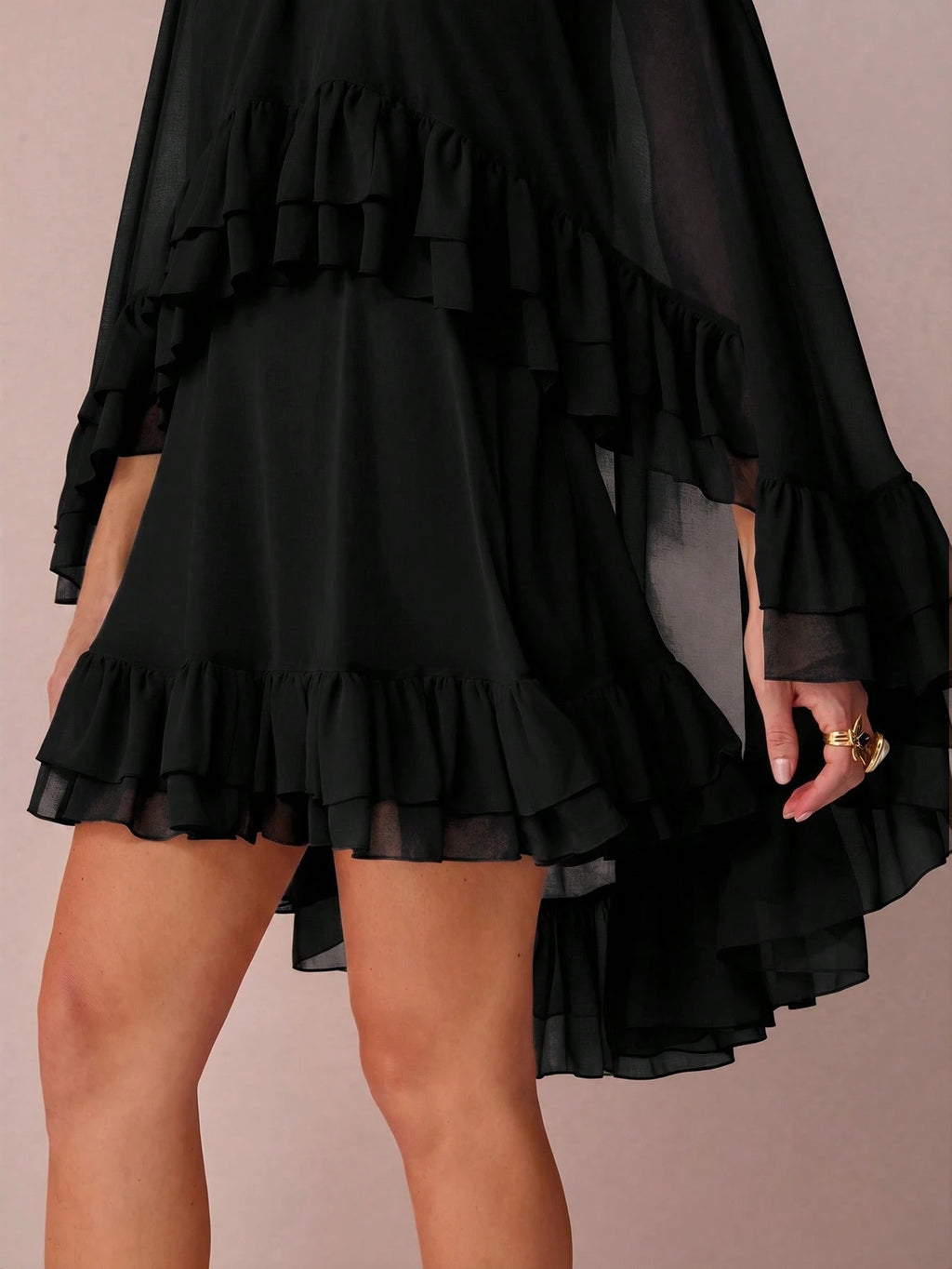 Enchnt Women's Solid Color Minimalist Everyday Poncho Sleeve Dress