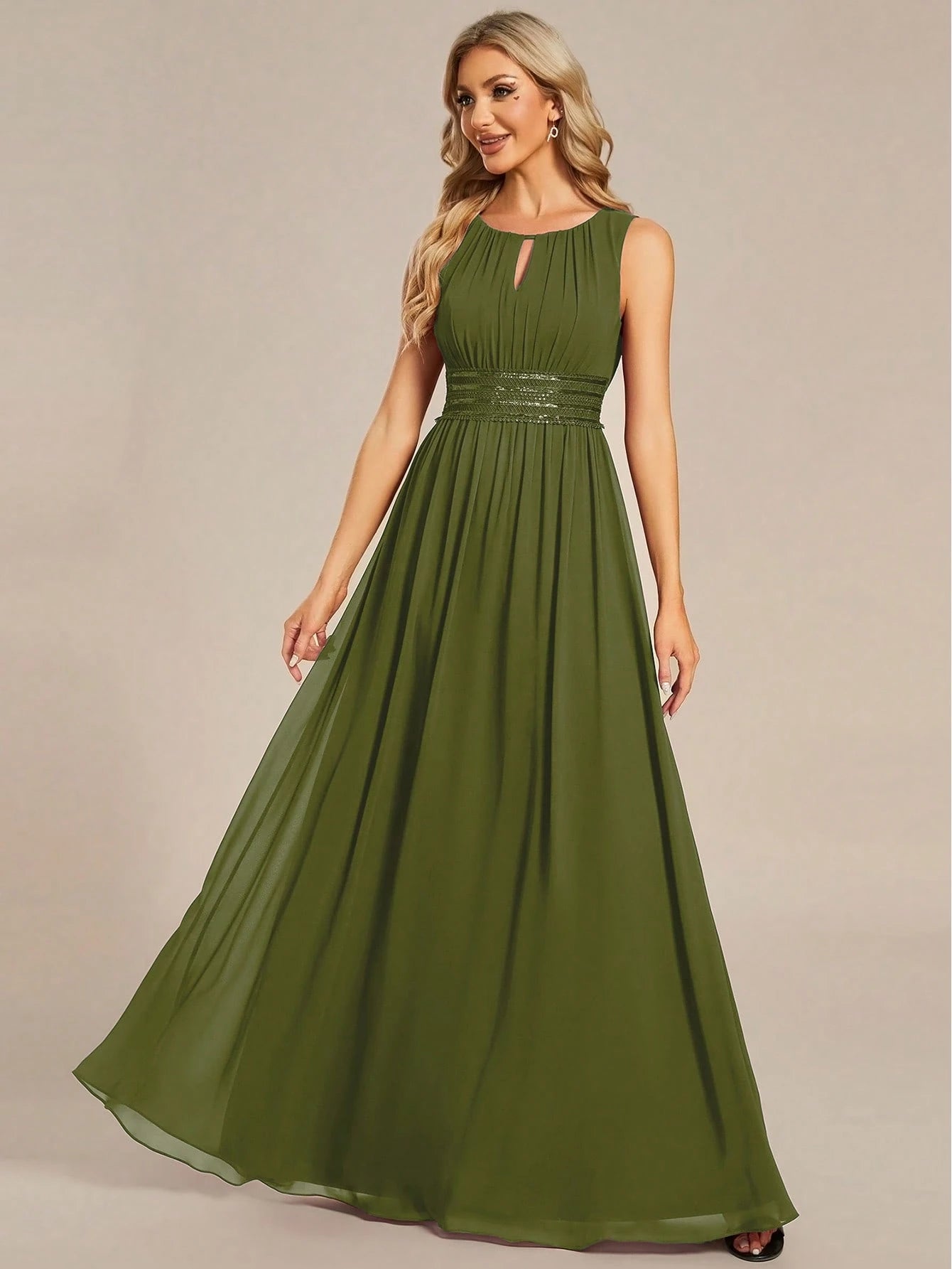 Romantic Chiffon Backless Ruffle Detail Light Blue Bridesmaid Dress,