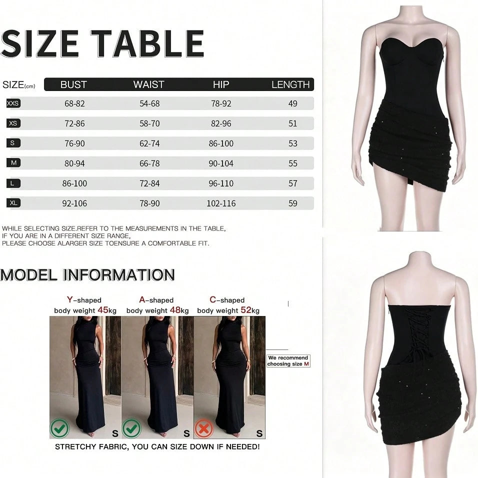 Women's Summer Dress, Black Strapless Shiny Patchwork Dress, Elegant,