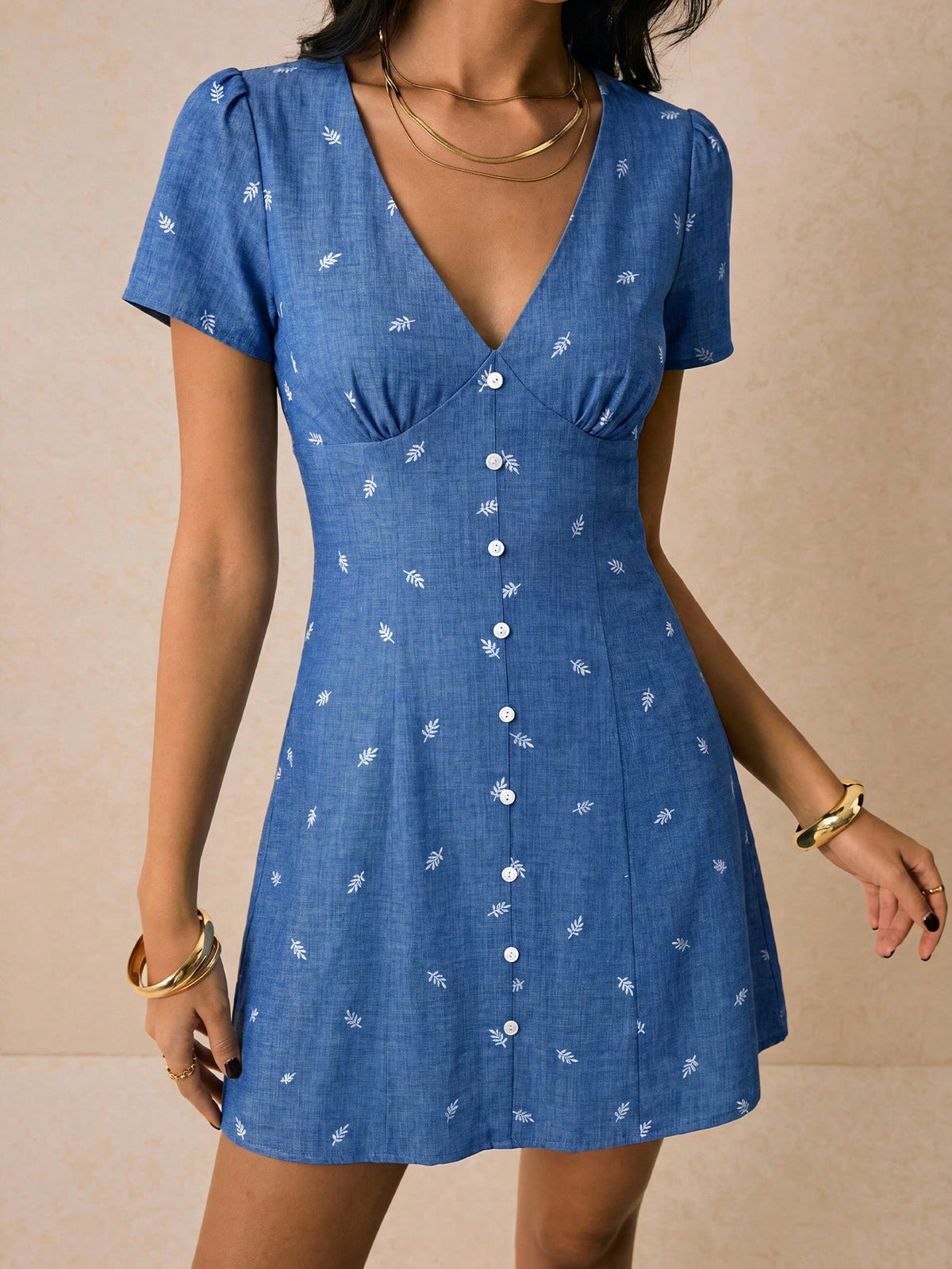 Women's Plaid Short Sleeve Single-Breasted Casual Mini Dress