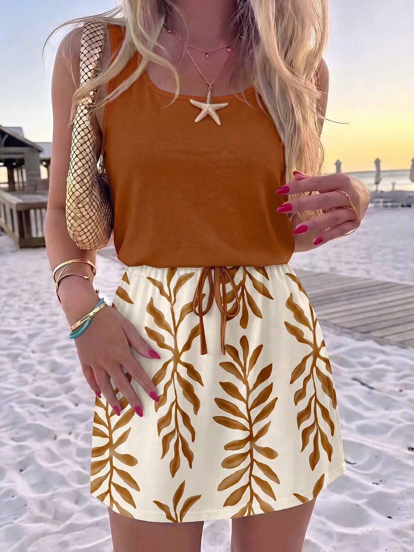 Women's Casual Printed Short Dress Suitable For Spring And Summer
