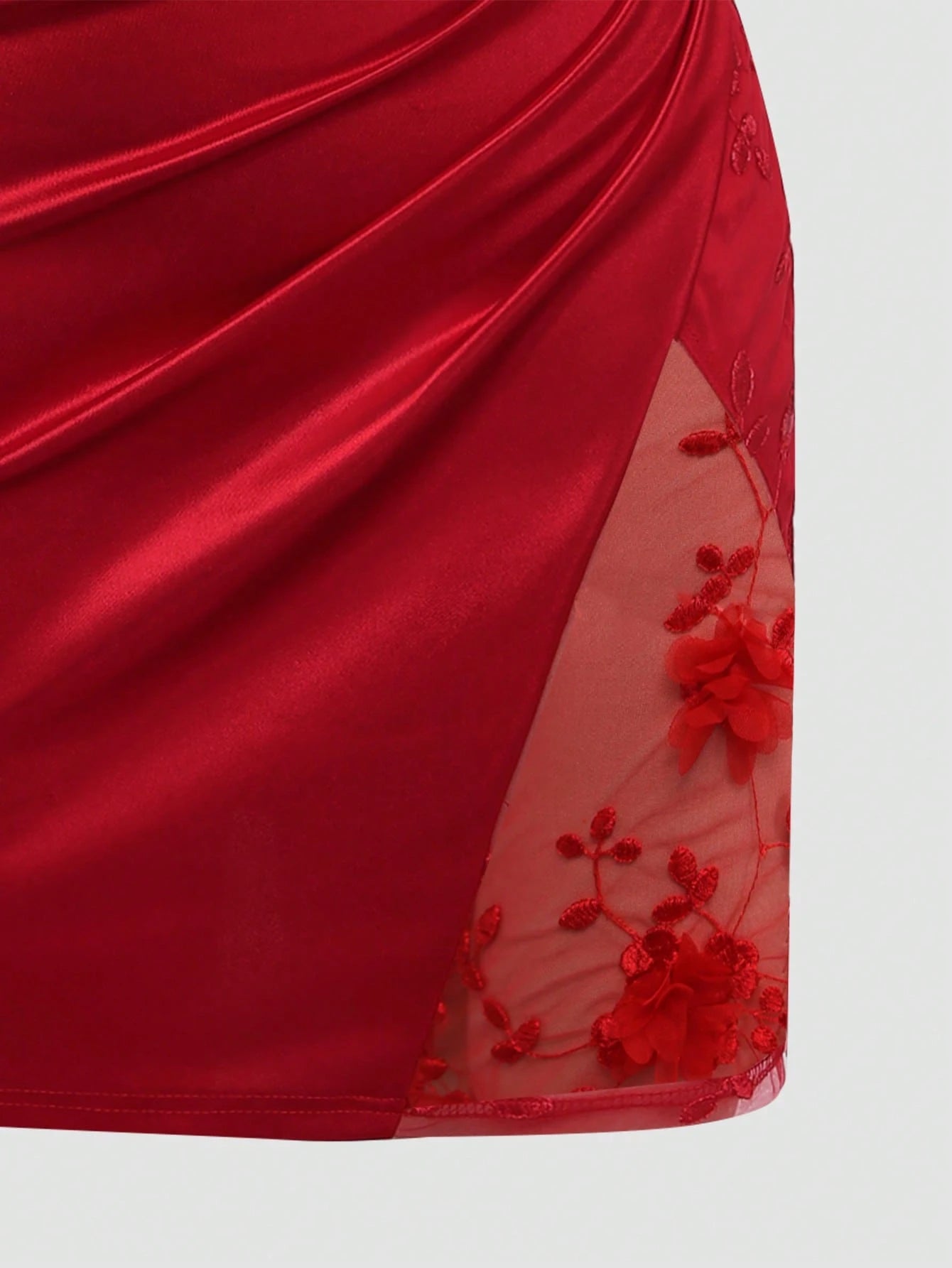 GlowEve Women's Red Satin Glossy Fabric Solid Color Cowl Neck Dress,