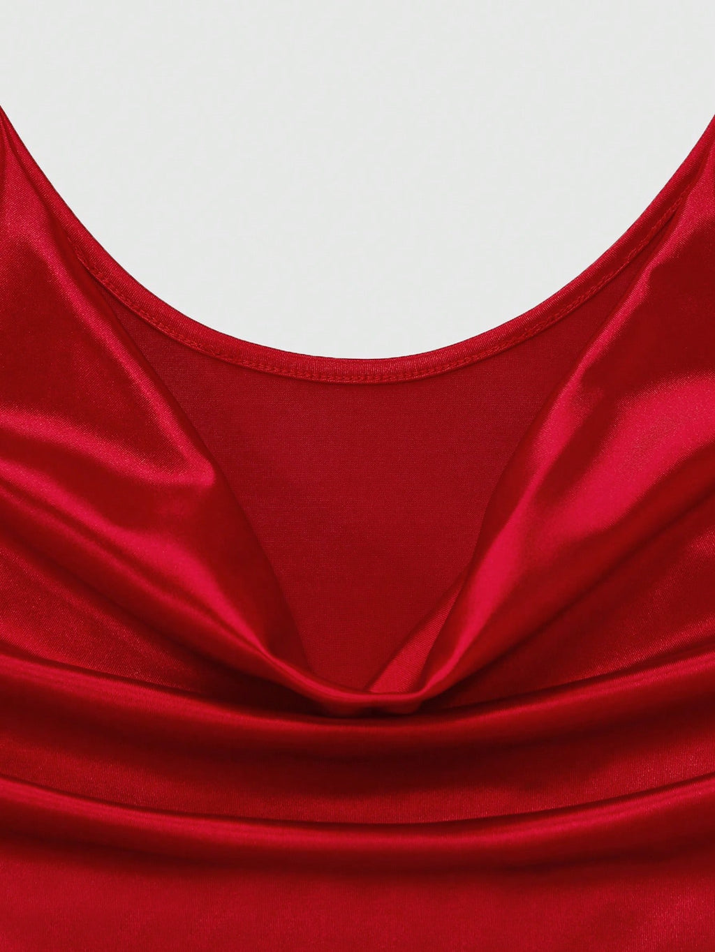 GlowEve Women's Red Satin Glossy Fabric Solid Color Cowl Neck Dress,
