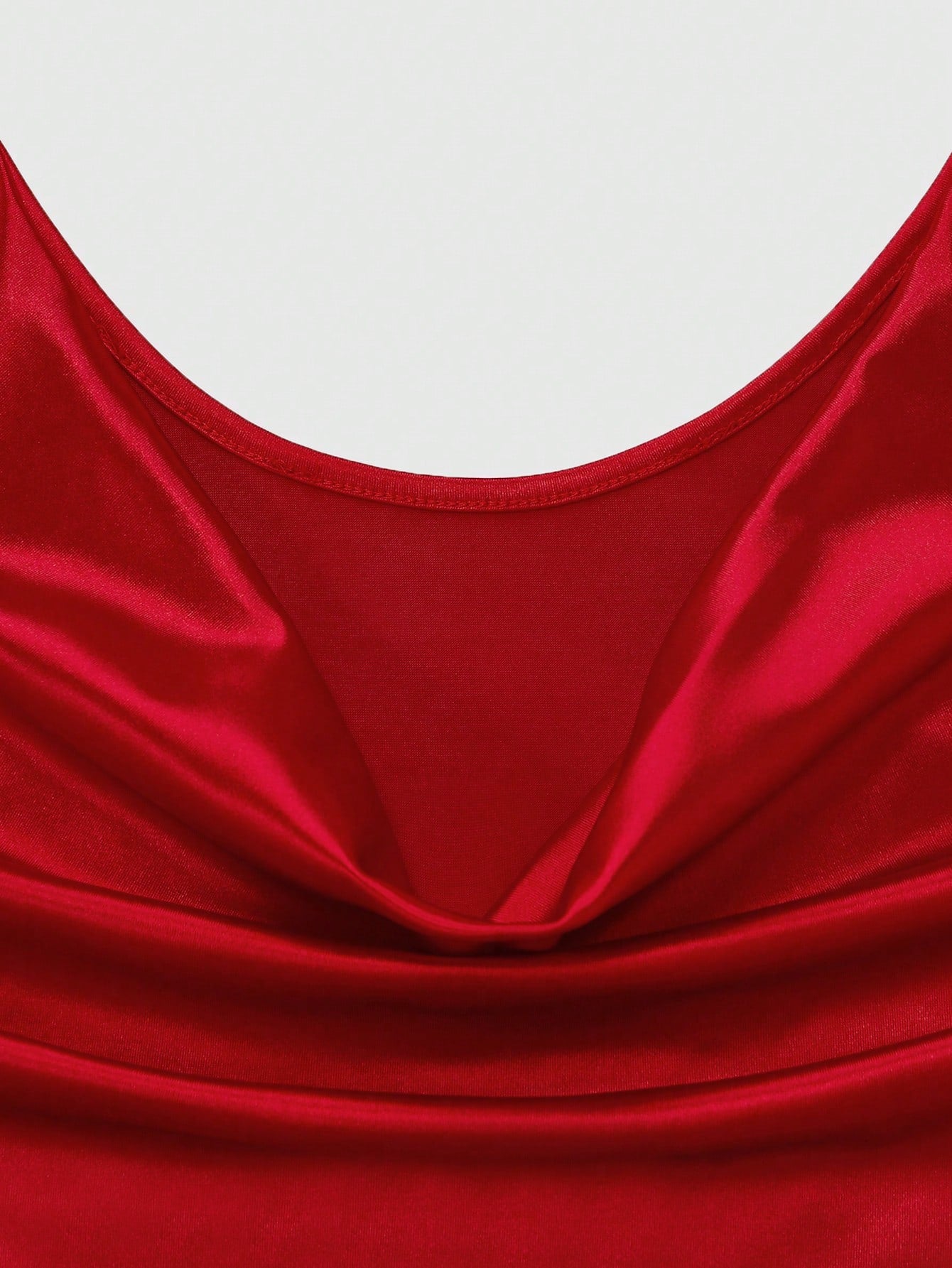 GlowEve Women's Red Satin Glossy Fabric Solid Color Cowl Neck Dress,