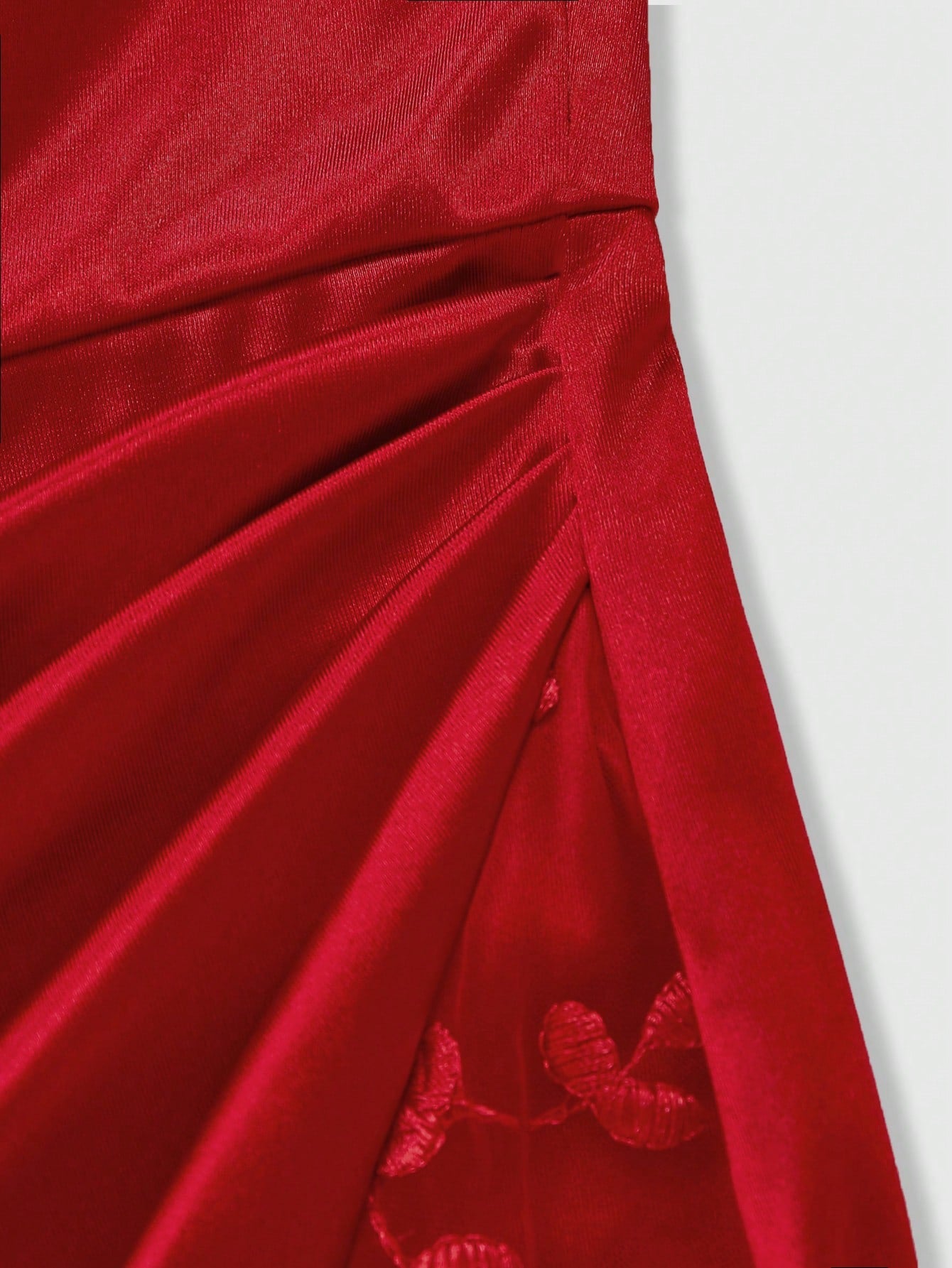 GlowEve Women's Red Satin Glossy Fabric Solid Color Cowl Neck Dress,