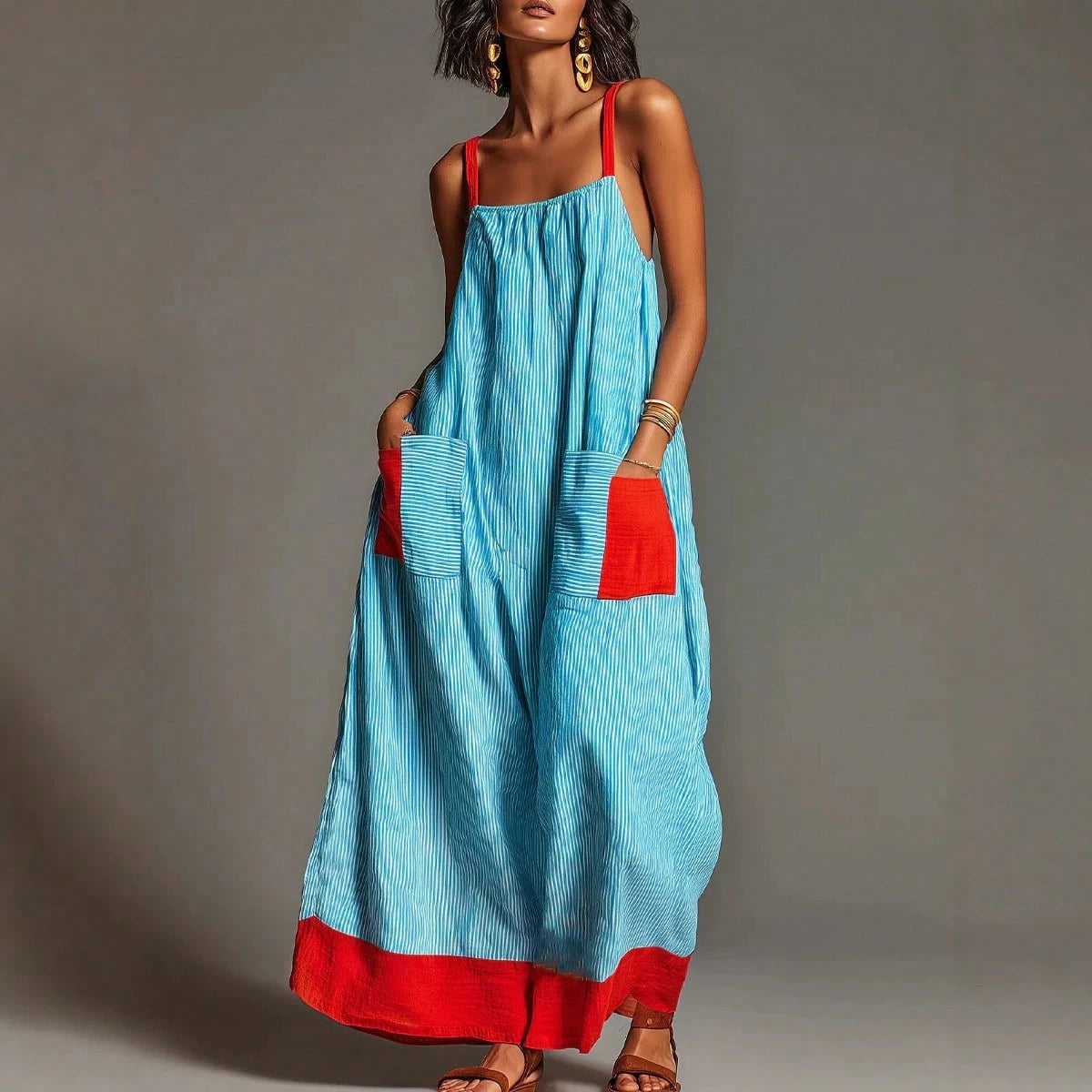 2026 Summer Women's Striped Elegant High-End Strap Dress For Travel