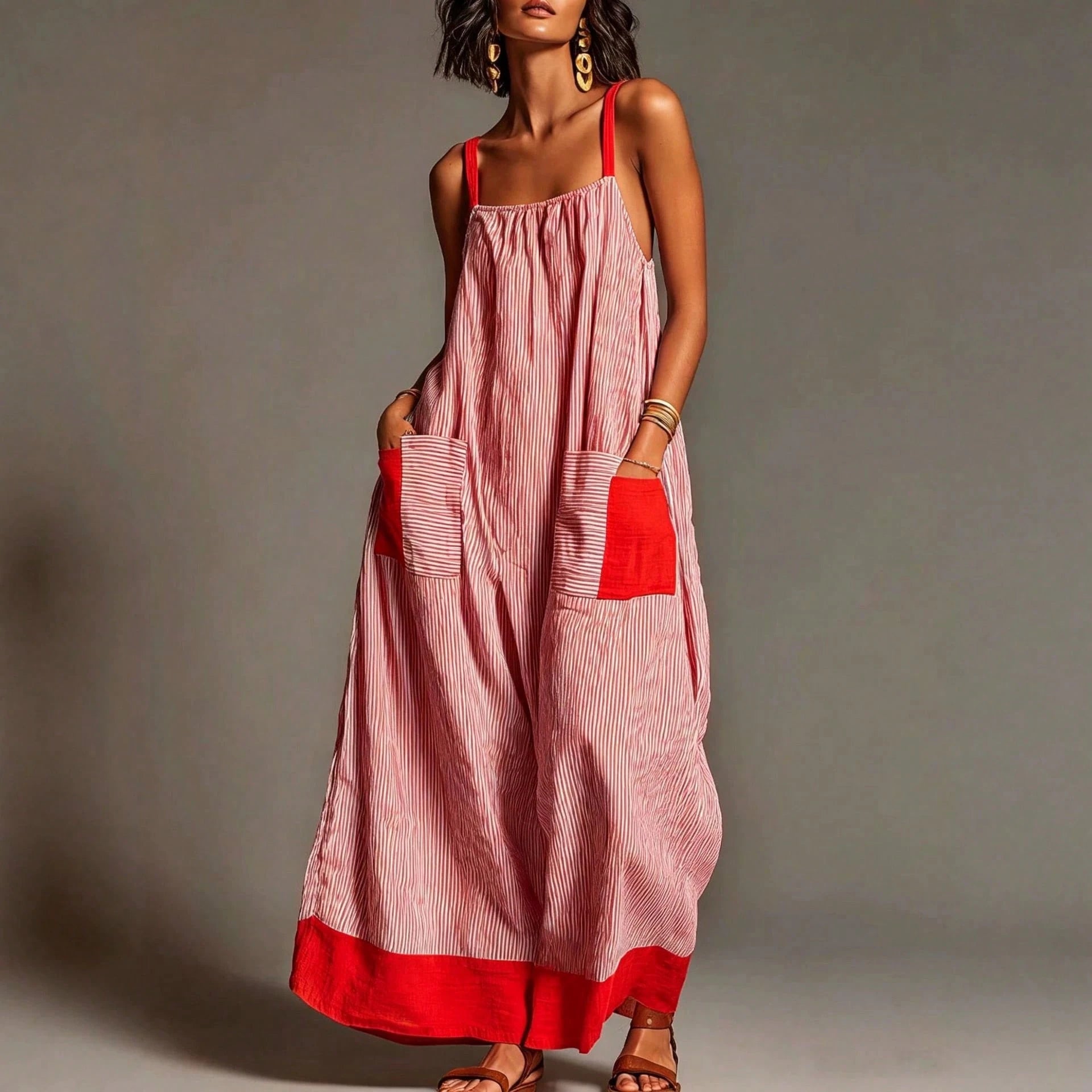 2026 Summer Women's Striped Elegant High-End Strap Dress For Travel
