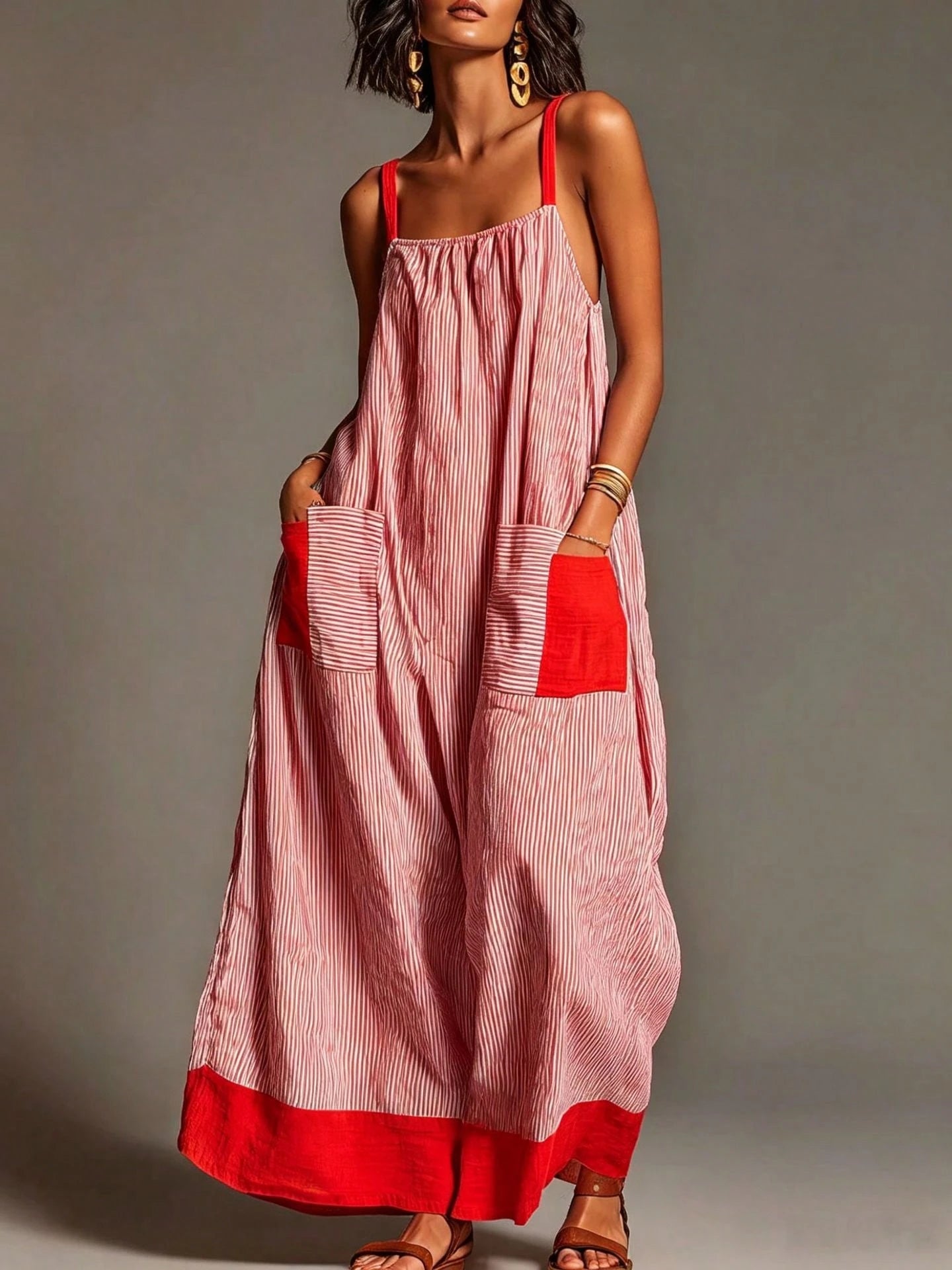 2026 Summer Women's Striped Elegant High-End Strap Dress For Travel