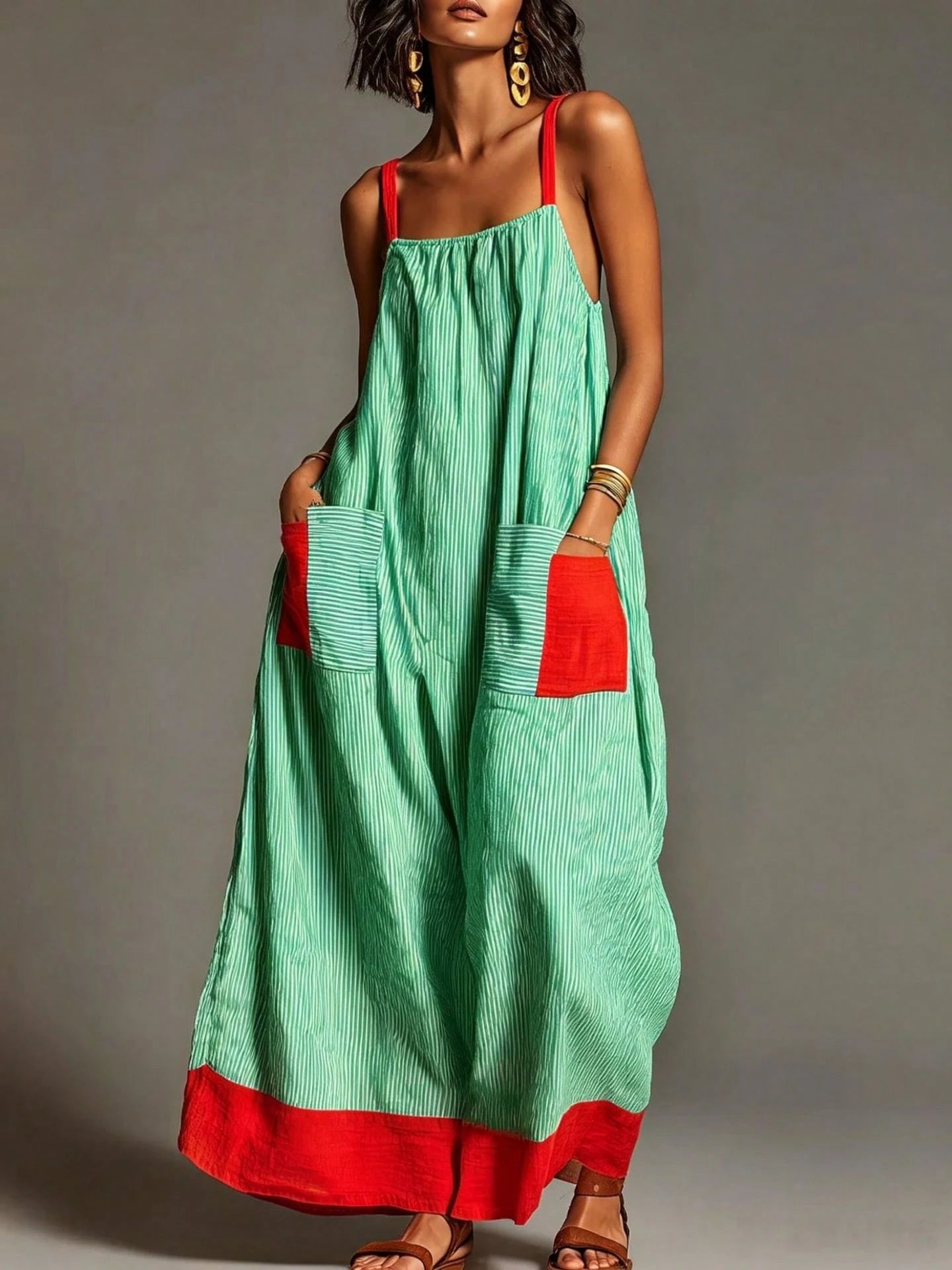 2026 Summer Women's Striped Elegant High-End Strap Dress For Travel