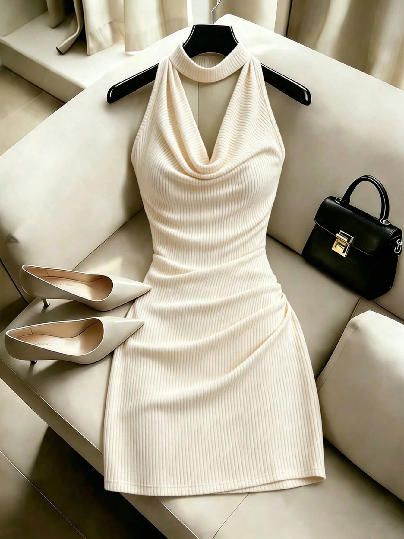 Franclia Fashionable New Elegant Draped Neck Brown Dress, Featuring