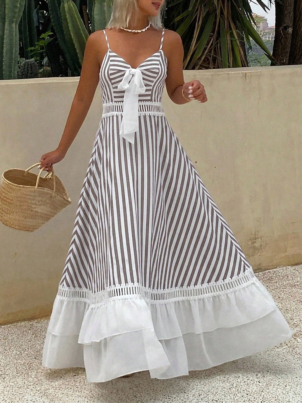 Livesso Women's Vacation Casual Striped Patchwork Ruffle Hem Dress Summer Sundress - image 3