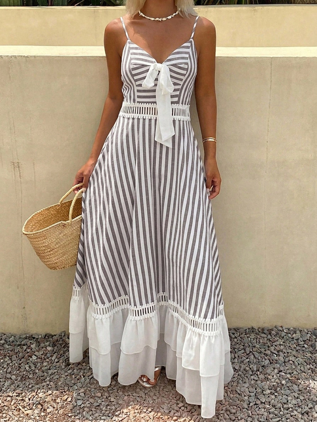 Livesso Women's Vacation Casual Striped Patchwork Ruffle Hem Dress Summer Sundress - image 5
