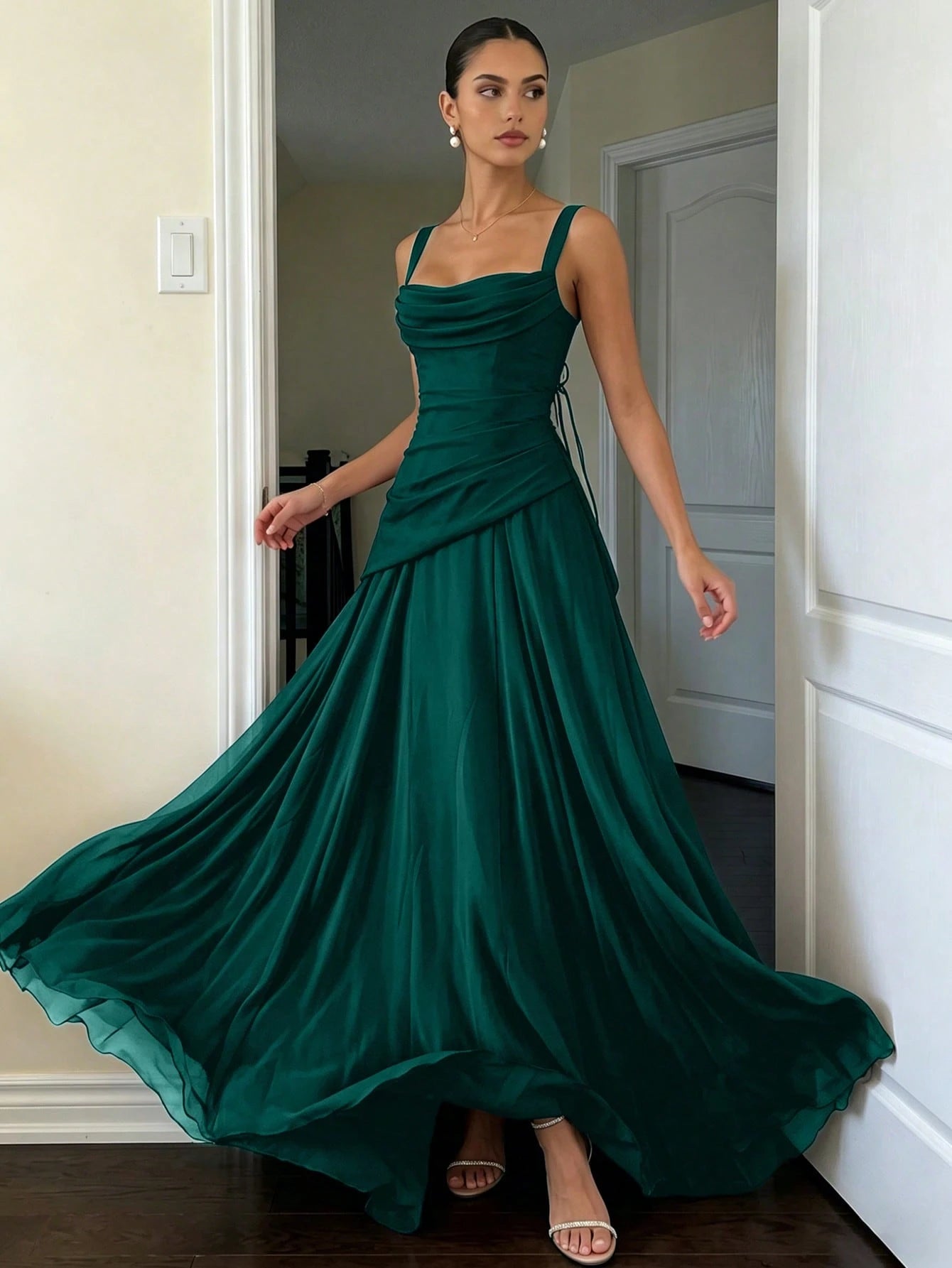 Romantic Women's Light Blue Square Neck Bridesmaid Dress With